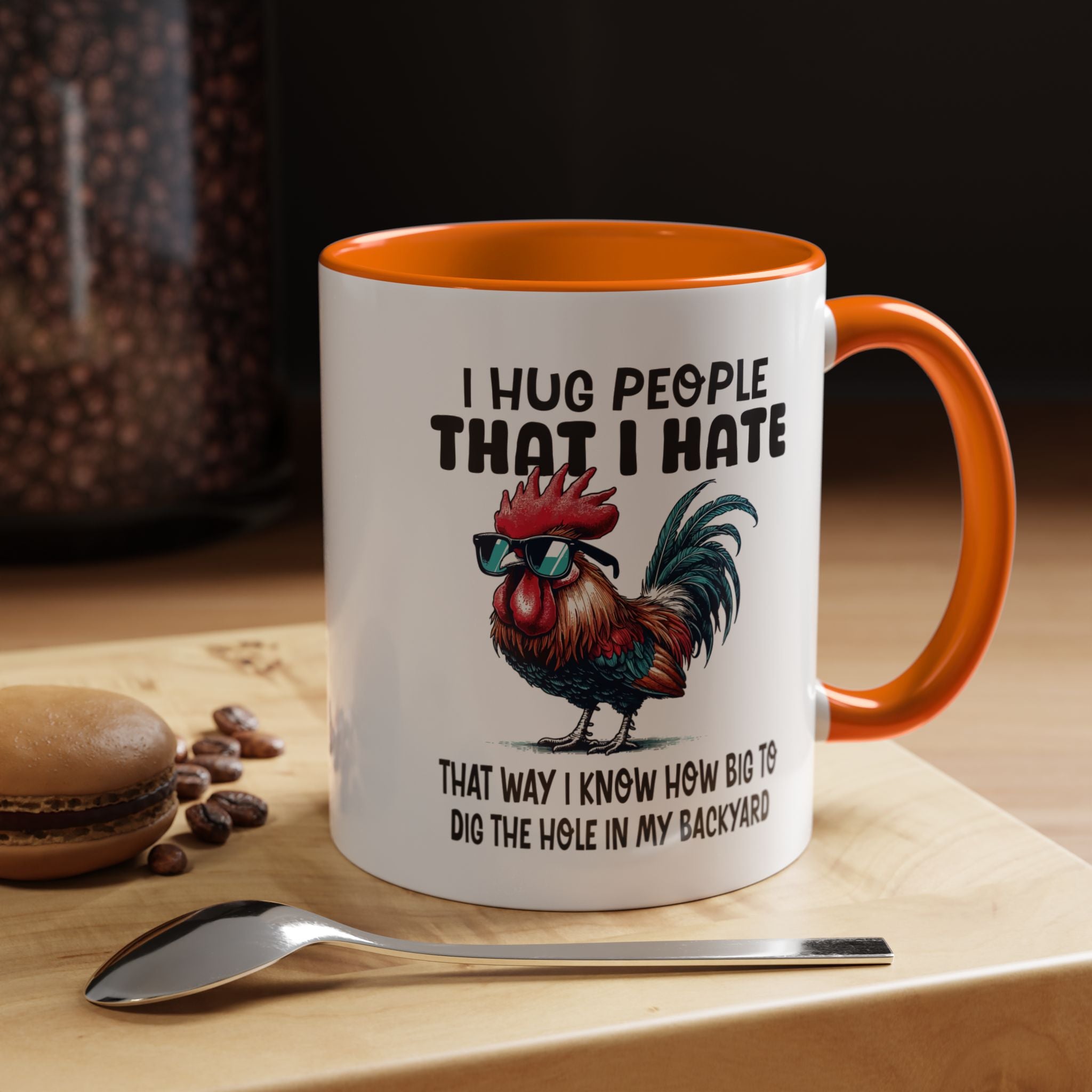 Funny Coffee Mug, Personalized Mug, I Hug People That I Hate Accent Cup (11, 15oz), Gift Under 20, White Elephant gift