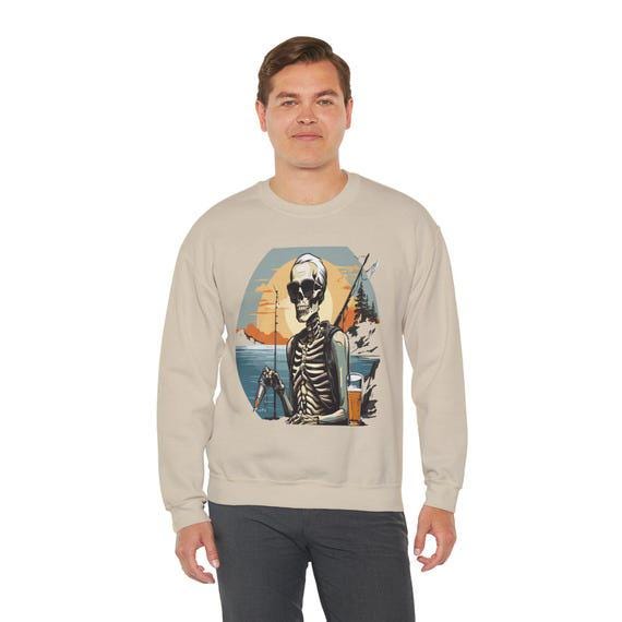 Skeleton Sweatshirt,  Skeleton Fishing & Having a Good Time with Fish and Beer Sweatshirt, Fun Gift for Fishermen