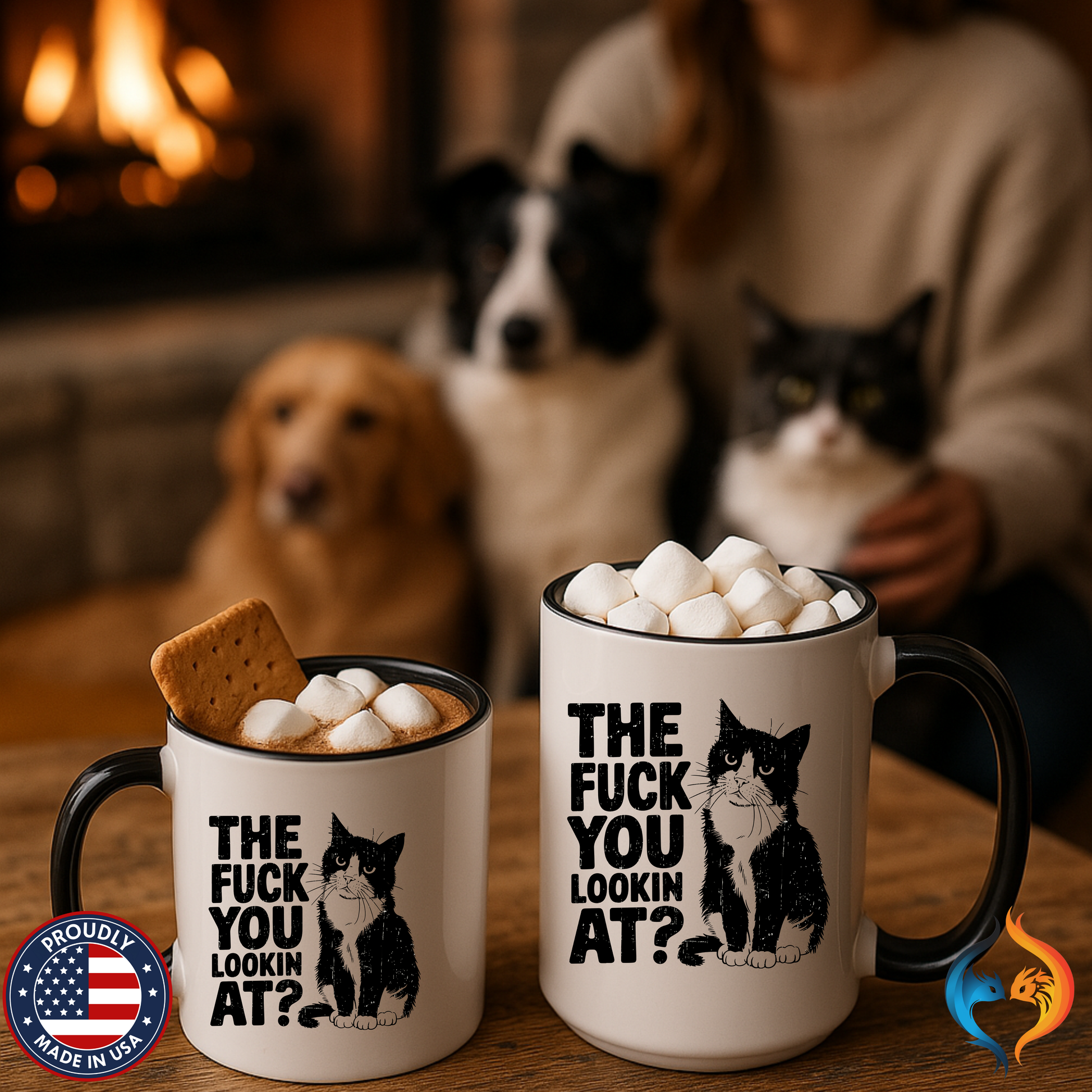 The FUCK You Lookin At Mug Lifestyle Mockup | Nutty Designs