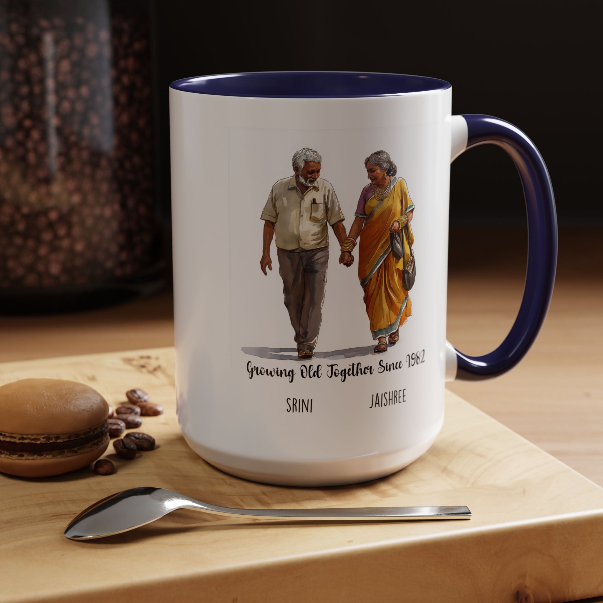 Funny Coffee Mug, Personalized Mug, Growing Old Together Since South Indian Couple Cup 11/15oz, Anniversary, Wedding, Romantic For Him her