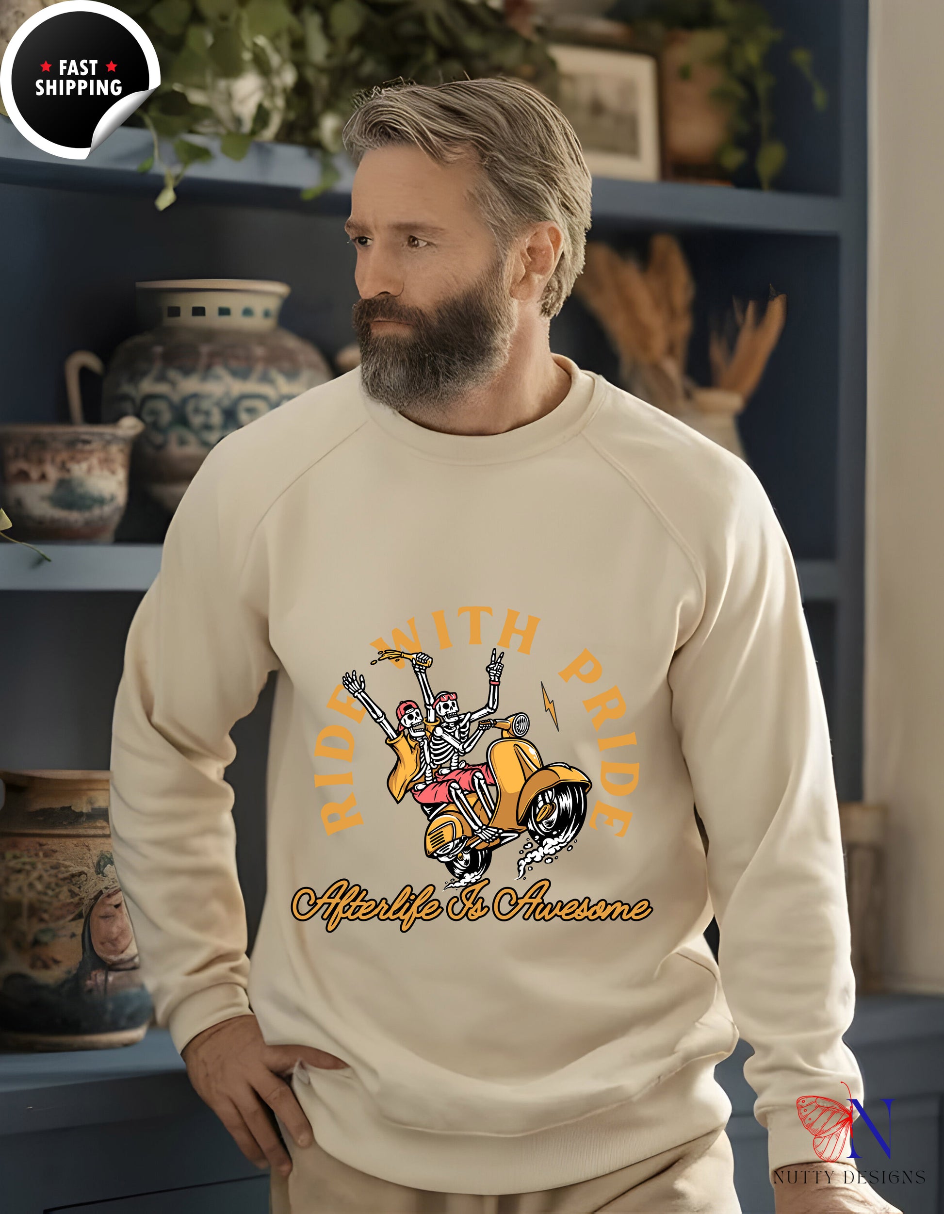 Ride With Pride -Afterlife Is Awesome, Diversity LGBTQ Sweatshirt Lifestyle Mockup | Nutty Designs