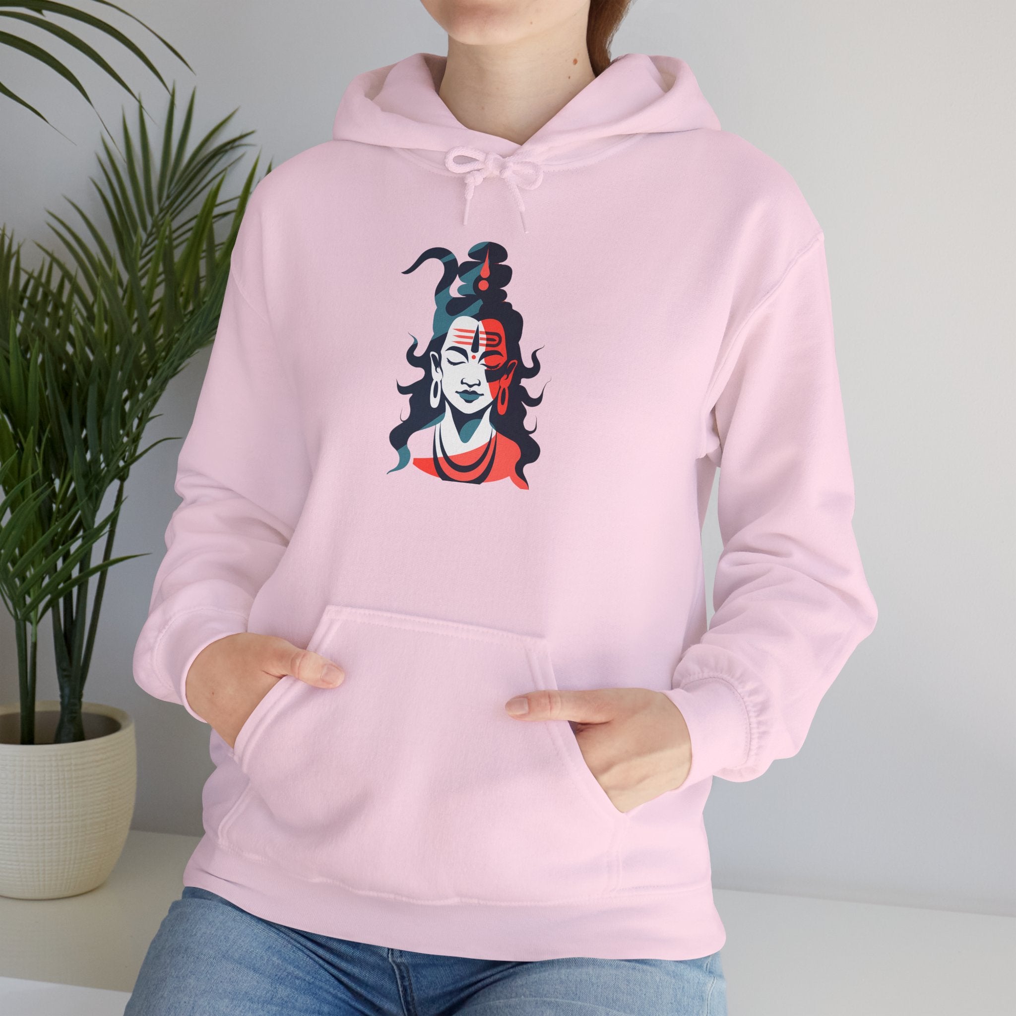 Shiva Graphic Hoodie — Tricolor Hindu Deity Portrait Hooded Sweatshirt