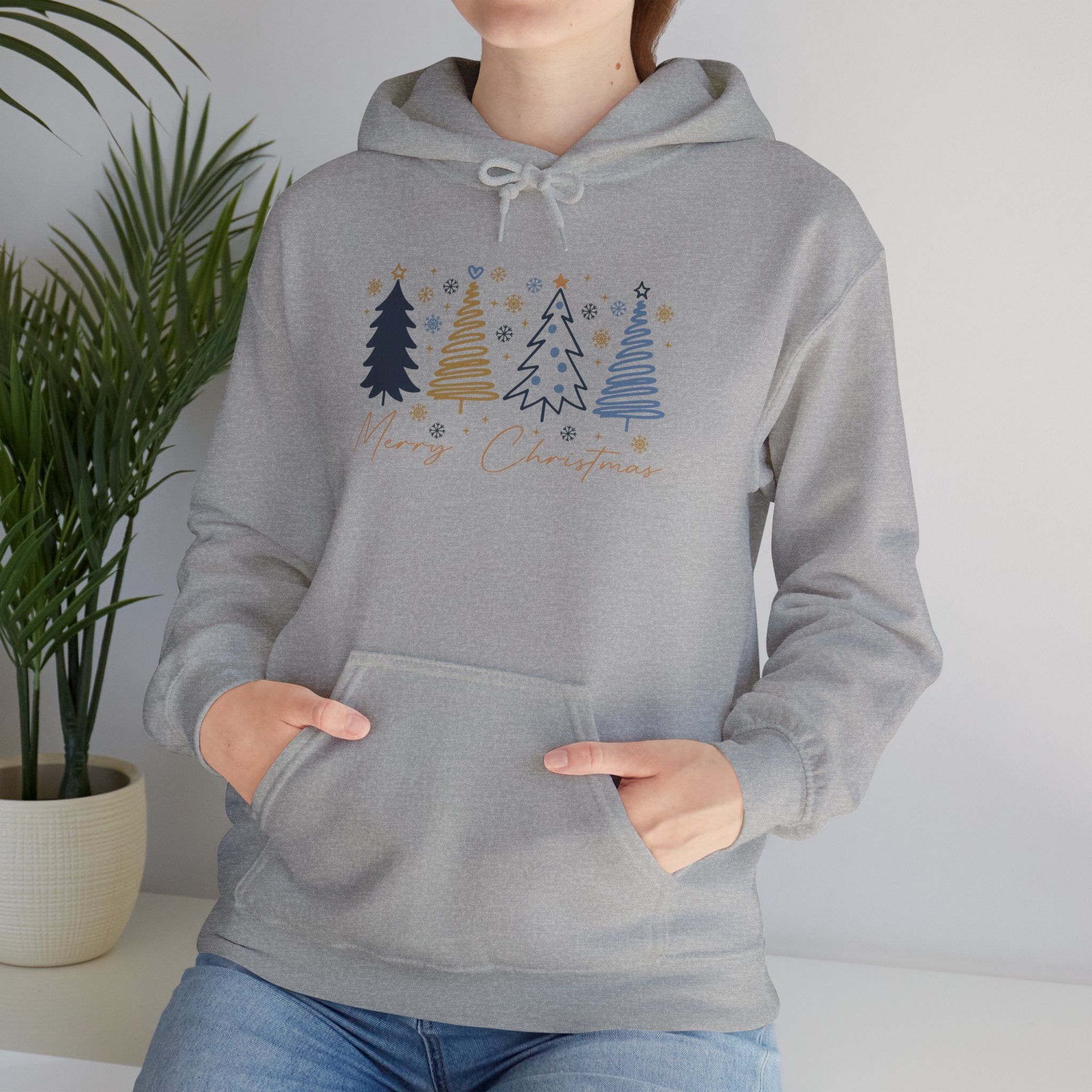 Holiday Christmas Trees Hooded Sweatshirt — Merry & Bright Cozy Pullover