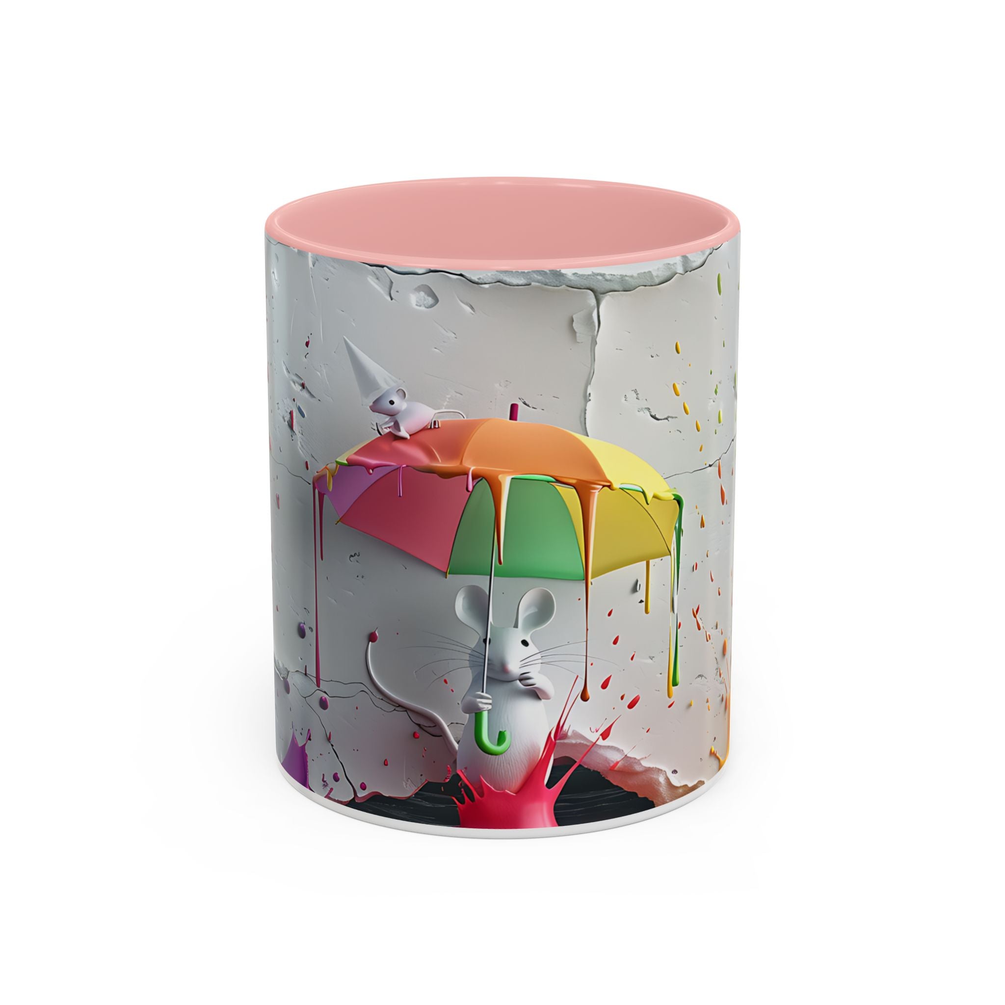 Coffee Mug - Cute Mouse Colorful Umbrella In Rain 3D Design - 11oz, 15oz