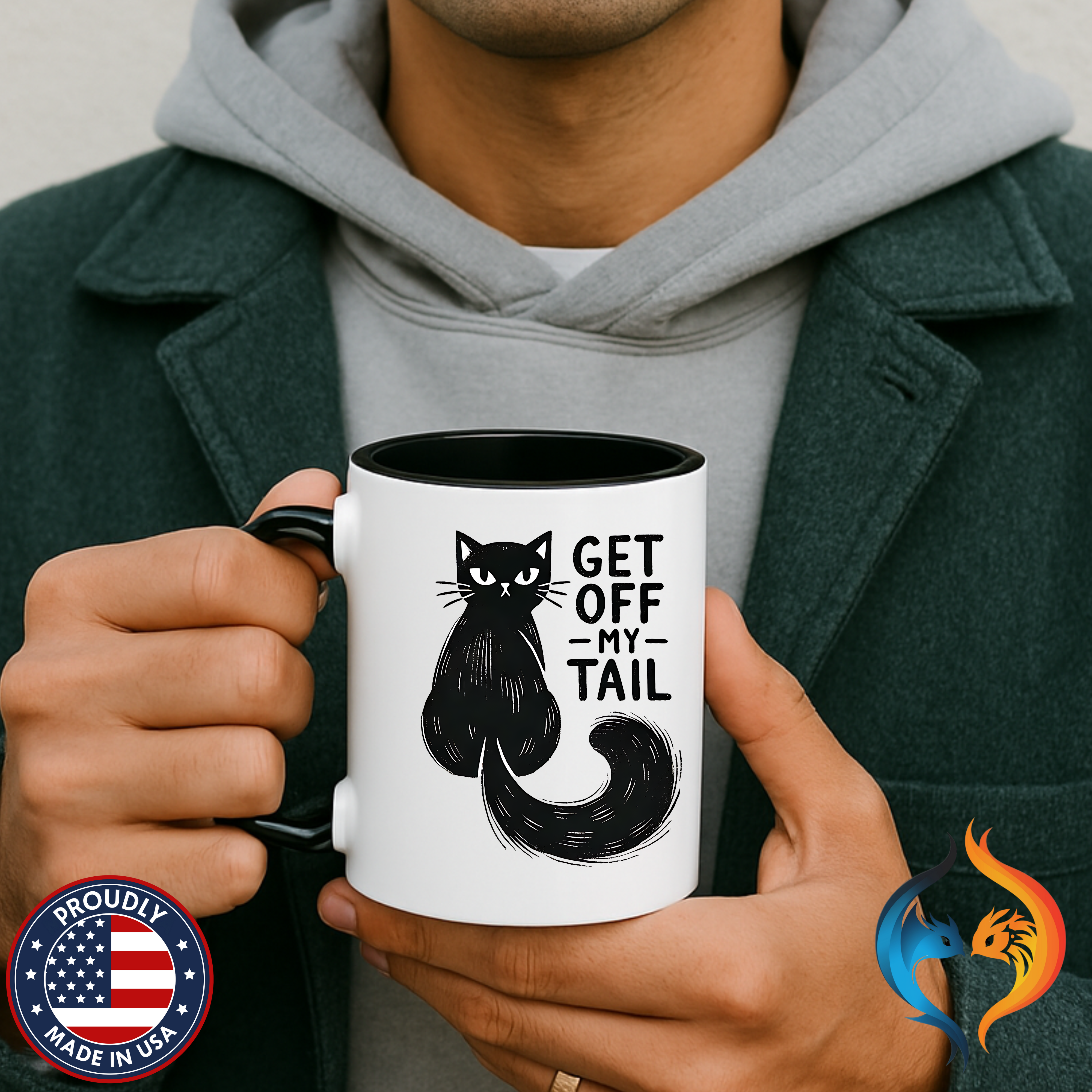 Get Off My Tail Cat , Sarcastic Tea Cup Mug Product Photo | Nutty Designs