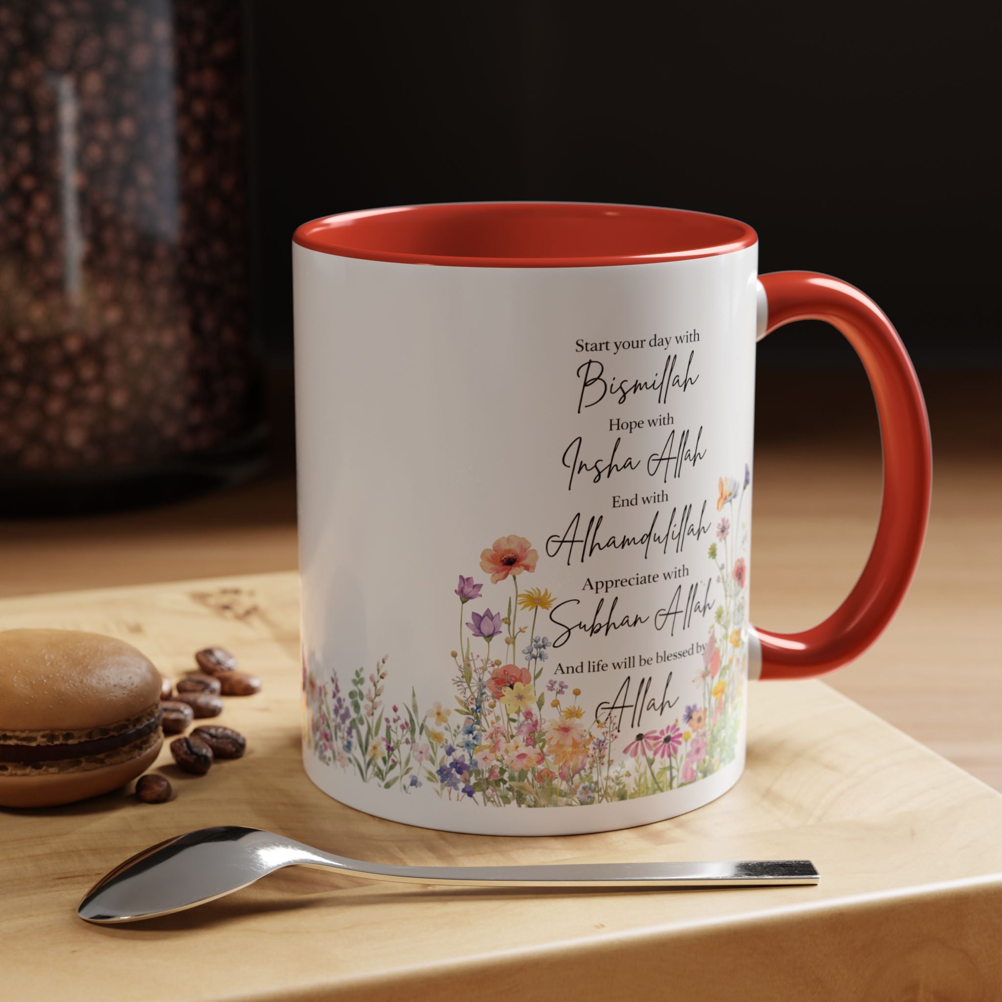 Islamic  mug | Floral Accent, Islamic Muslim Coffee Cup, Coffee Lover Gift, Gift for Ramadan & Eid, Quran Quotes Prayer Mug