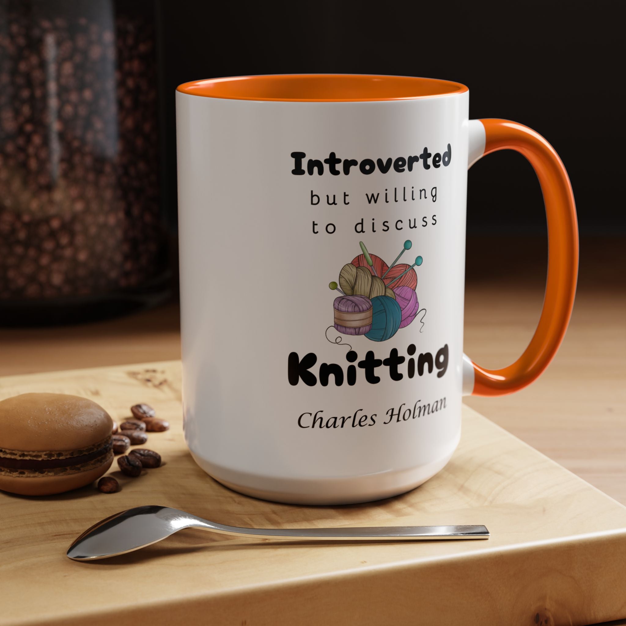Funny Coffee Mug, Introverted But Willing To Discuss Knitting Personalized Accent Coffee Mug (11 and 15oz)