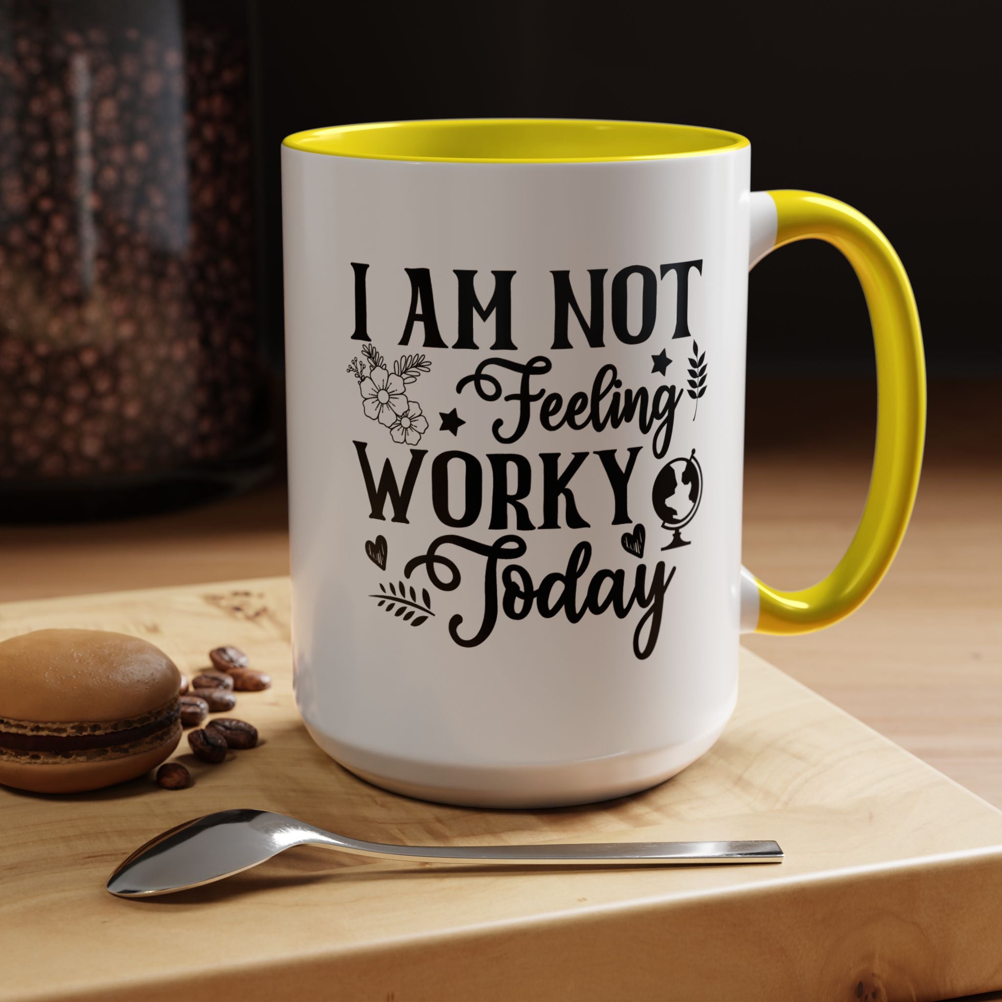 Funny Coffee Mug, Personalized Mug, I am Not Feeling Worky Today, Accent Cup (11, 15oz), Gift Under 20, White Elephant Gift