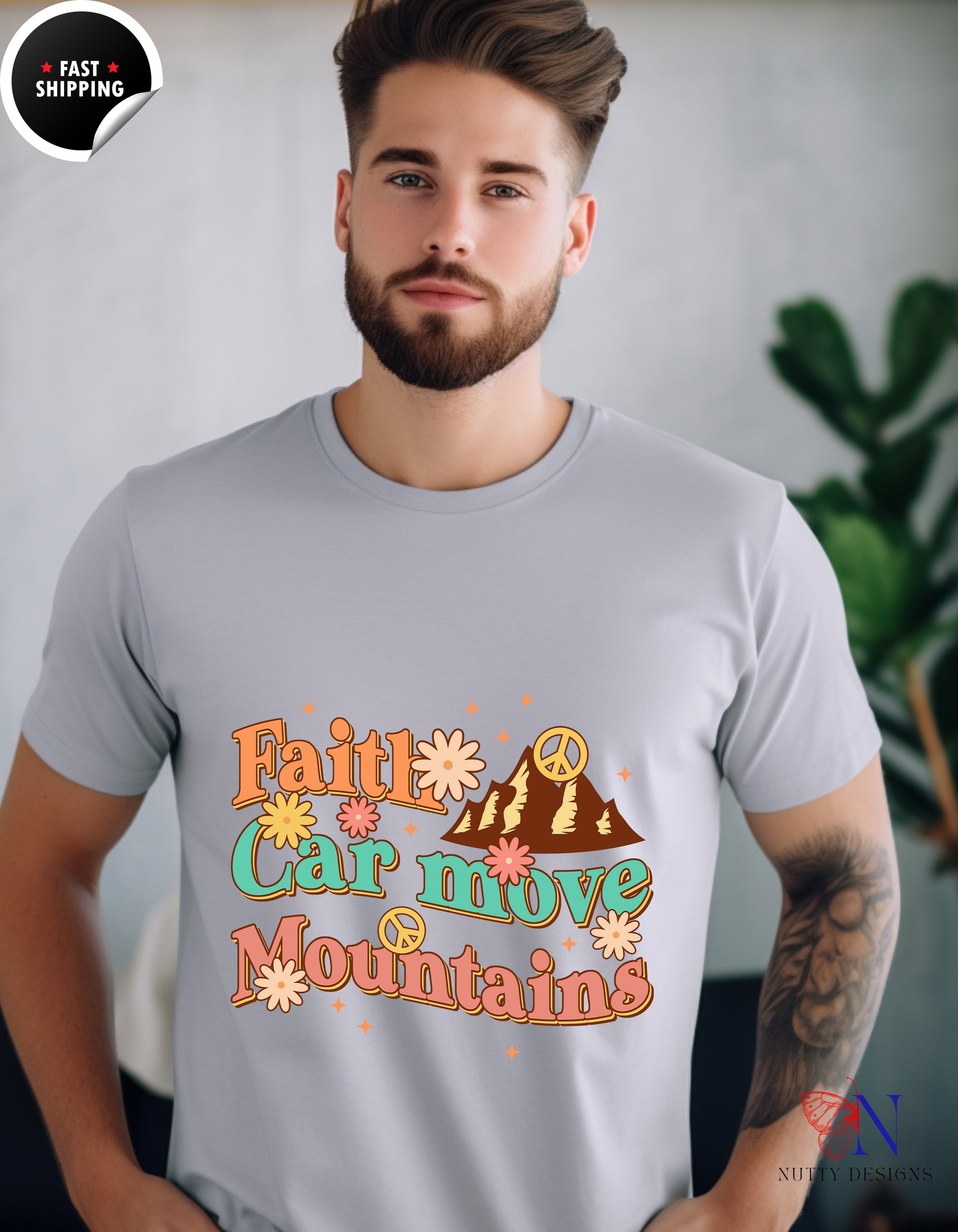 Faith Can Move Mountains, Encouraging , Happy T-Shirt Lifestyle Mockup | Nutty Designs