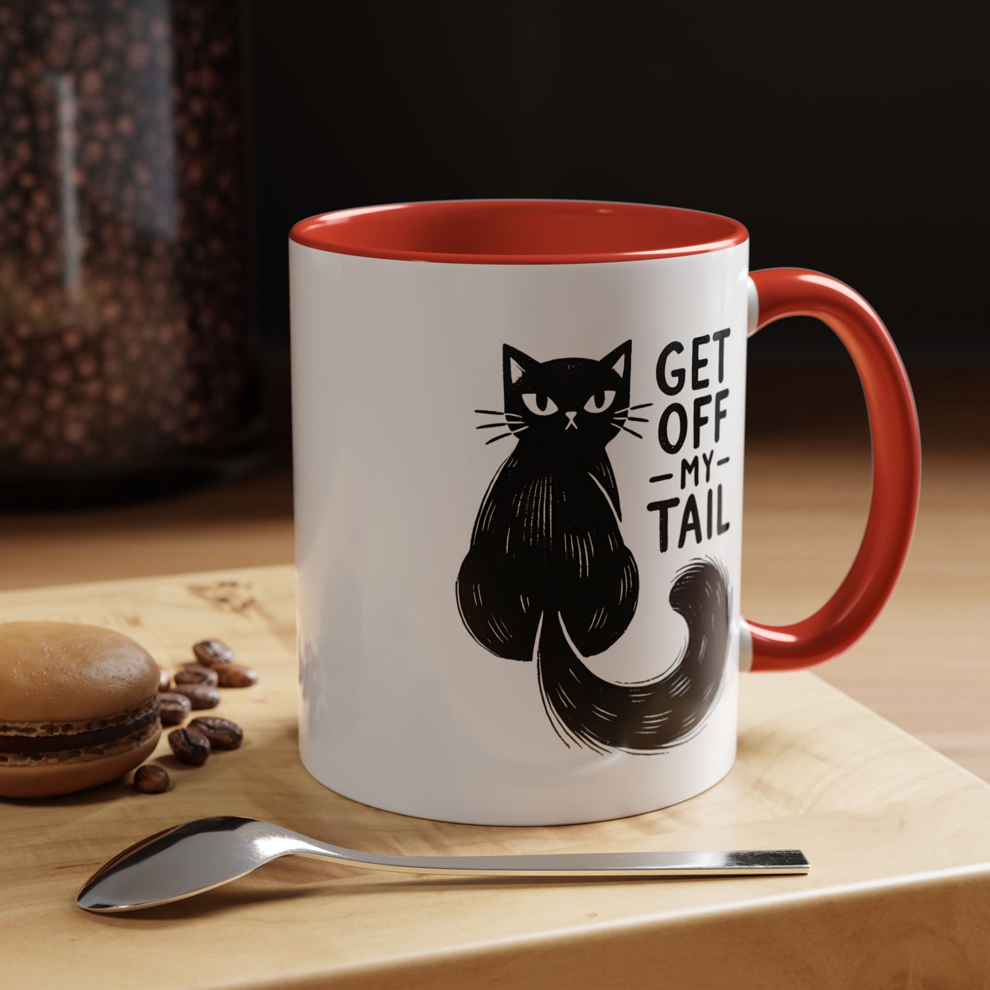 Get Off My Tail Cat , Sarcastic Tea Cup Mug Lifestyle Mockup | Nutty Designs