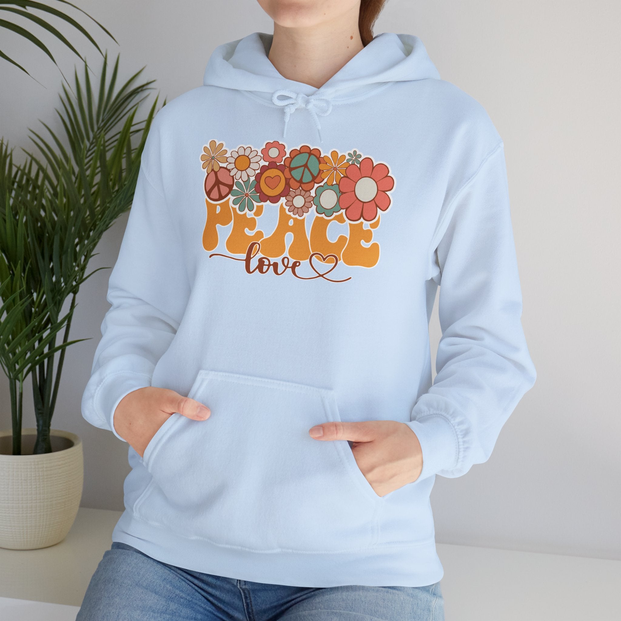 Hoodie — Retro 'Peace & Love' Floral Graphic Hoodie