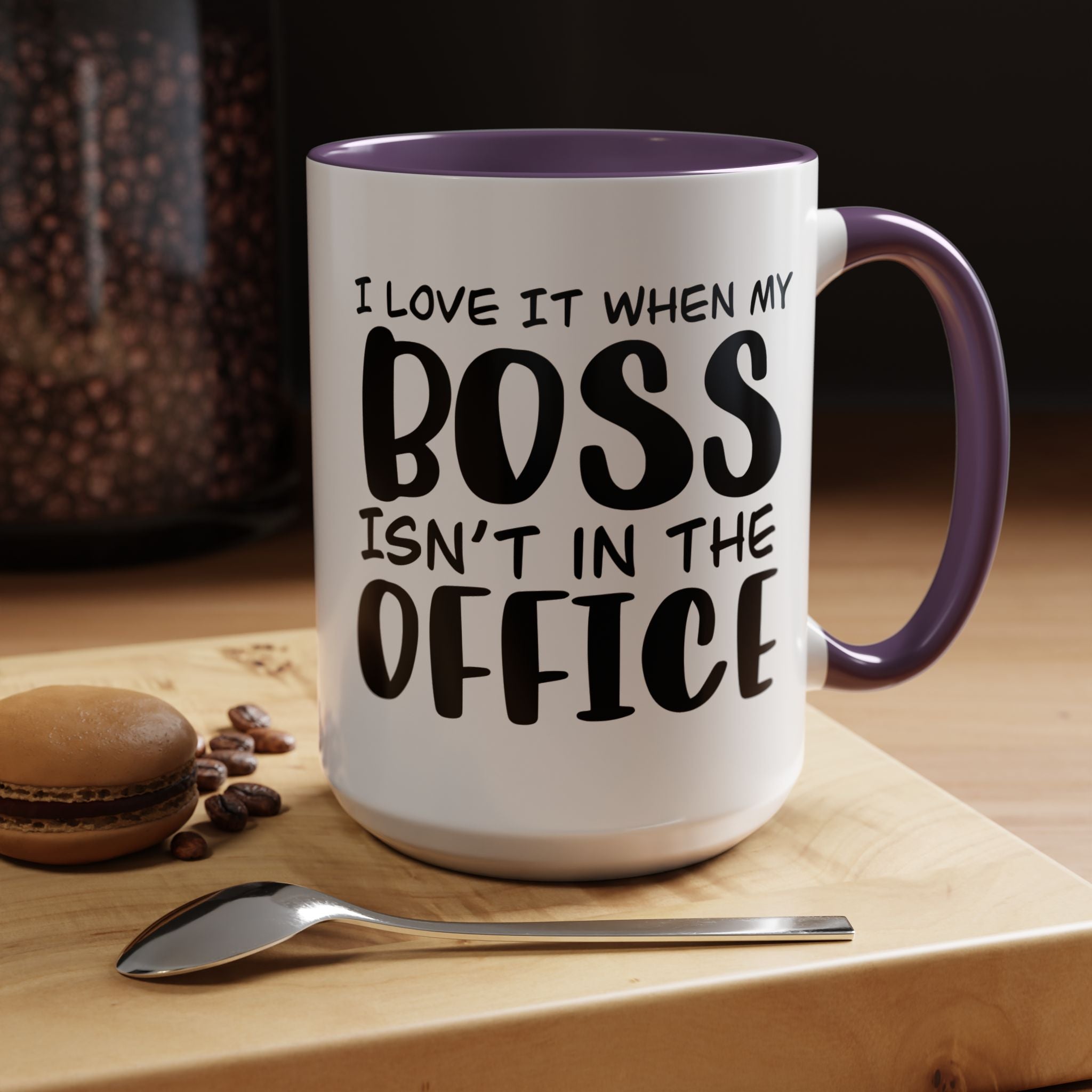 Funny Coffee Mug, Personalized Mug, I love it when my boss isn't in the office Accent Cup (11, 15oz), Gift Under 20, White Elephant gift