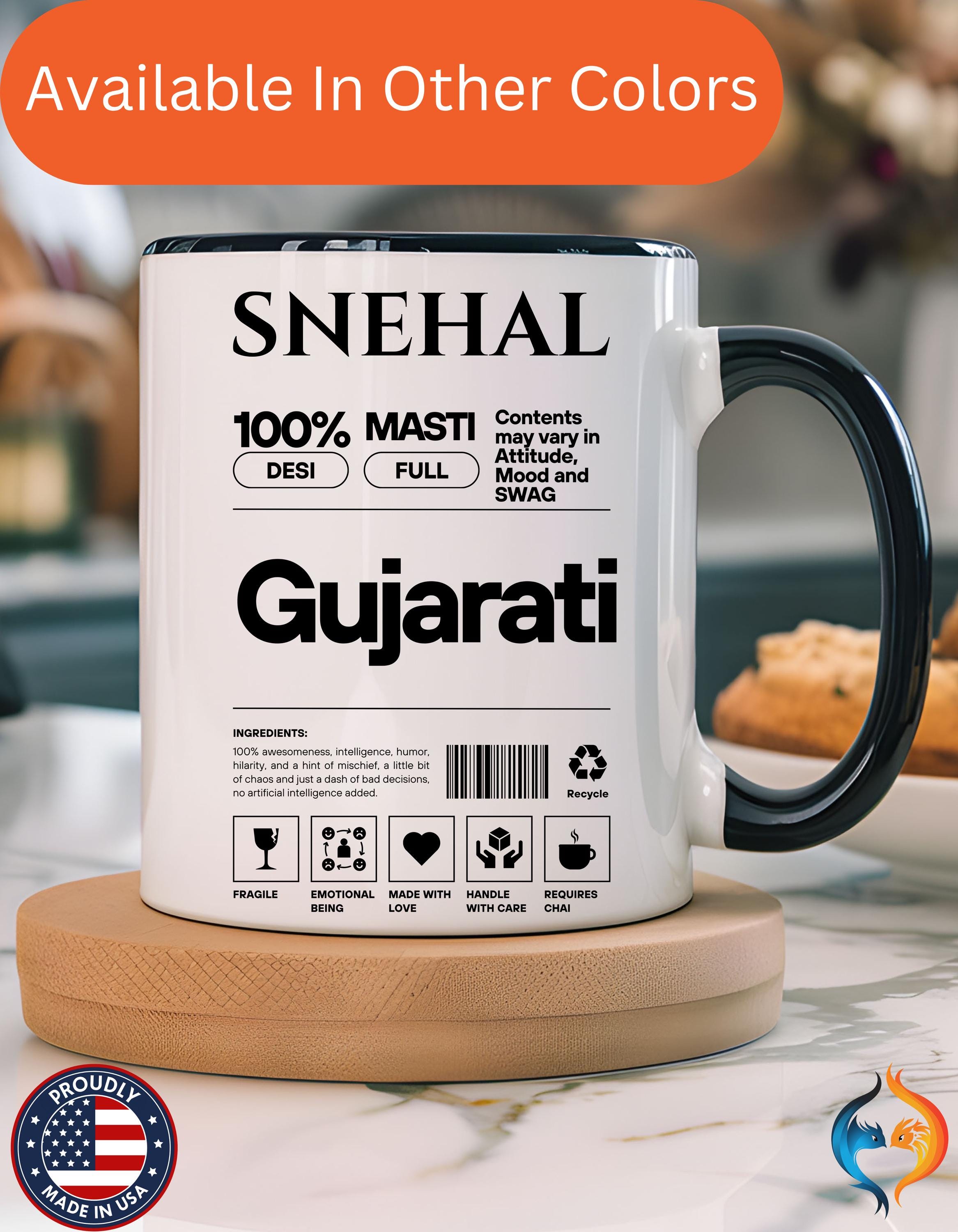 Funny Coffee Mug, Personalized Mug, Gujarati Desi Roots Indian Accent Chai Cup (11/15oz), Gift Under 20, white elephant, brown humor