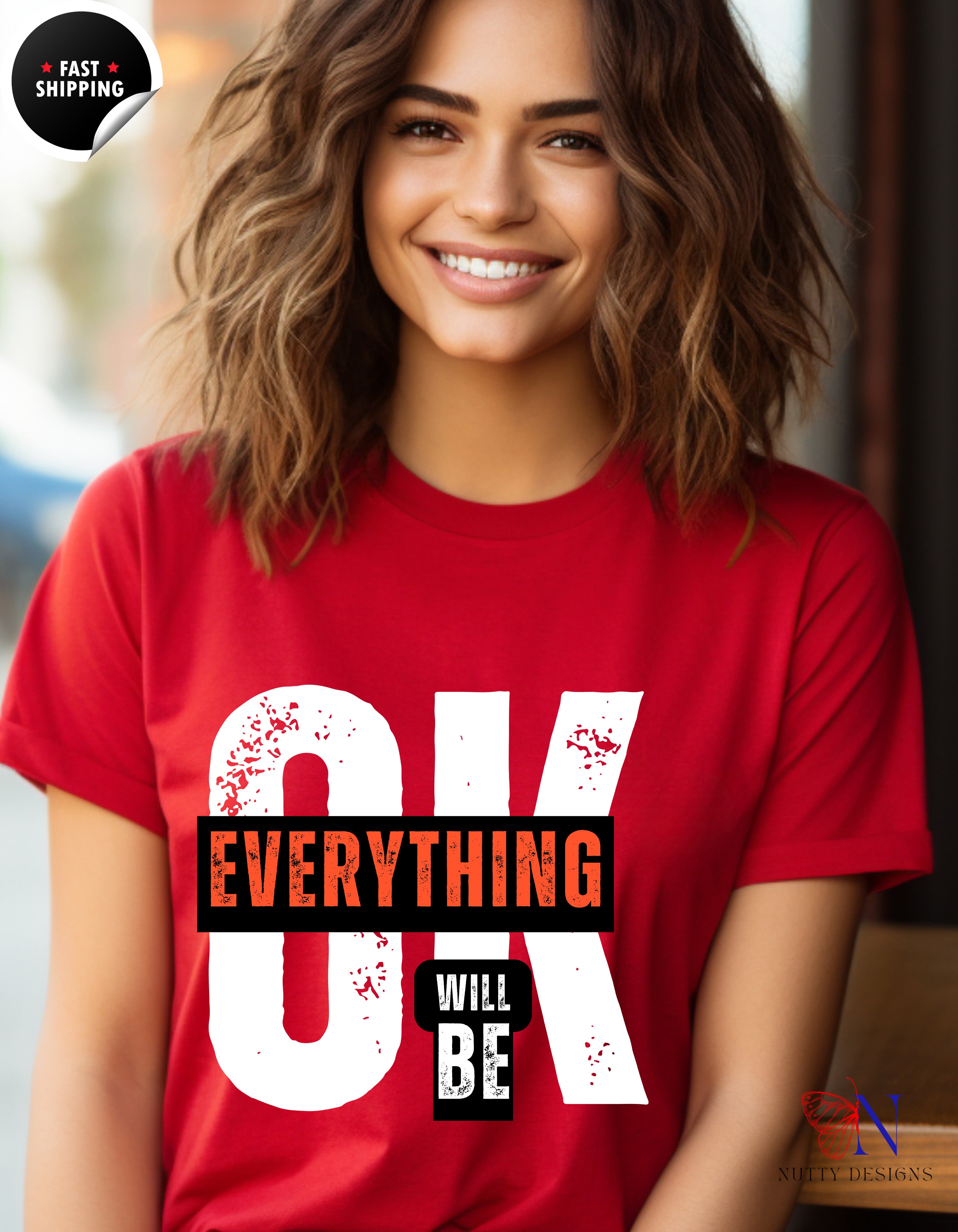 Everything Will Be Ok Positivity T-Shirt Lifestyle Mockup | Nutty Designs