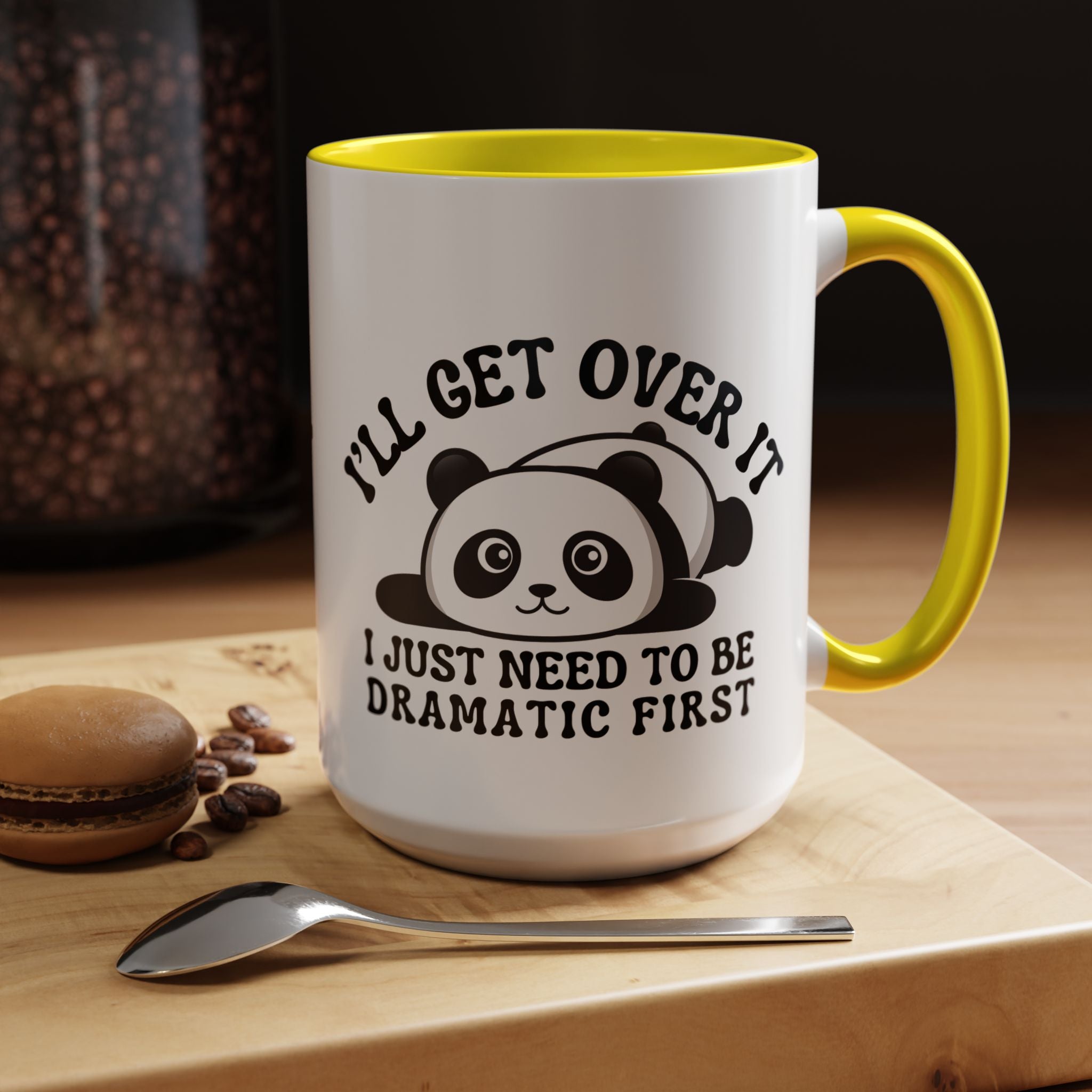 Funny Coffee Mug, Personalized Mug, Cute Panda I'll Get Over ItAccent Cup (11, 15oz), Gift Under 20, White Elephant gift, Drama Queen Cup