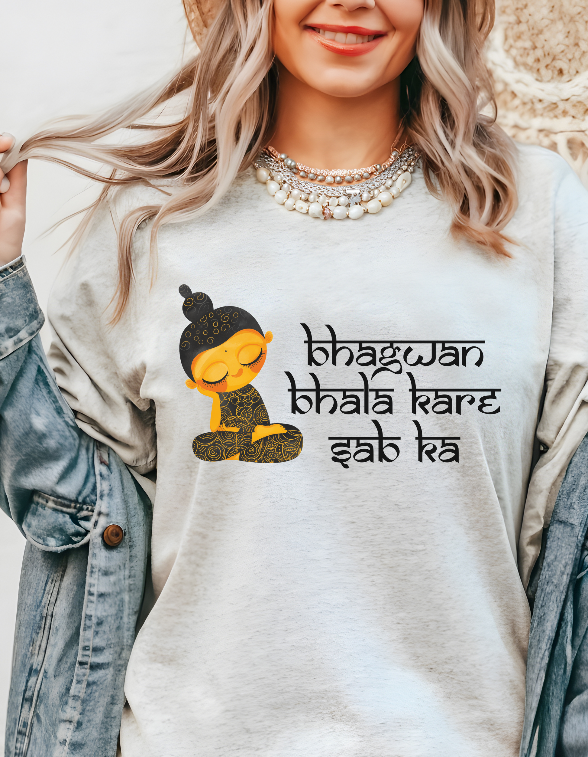 Bhagwan Bhala Kare Sab Ka Hindi Prayer Shirt T-Shirt Lifestyle Mockup | Nutty Designs