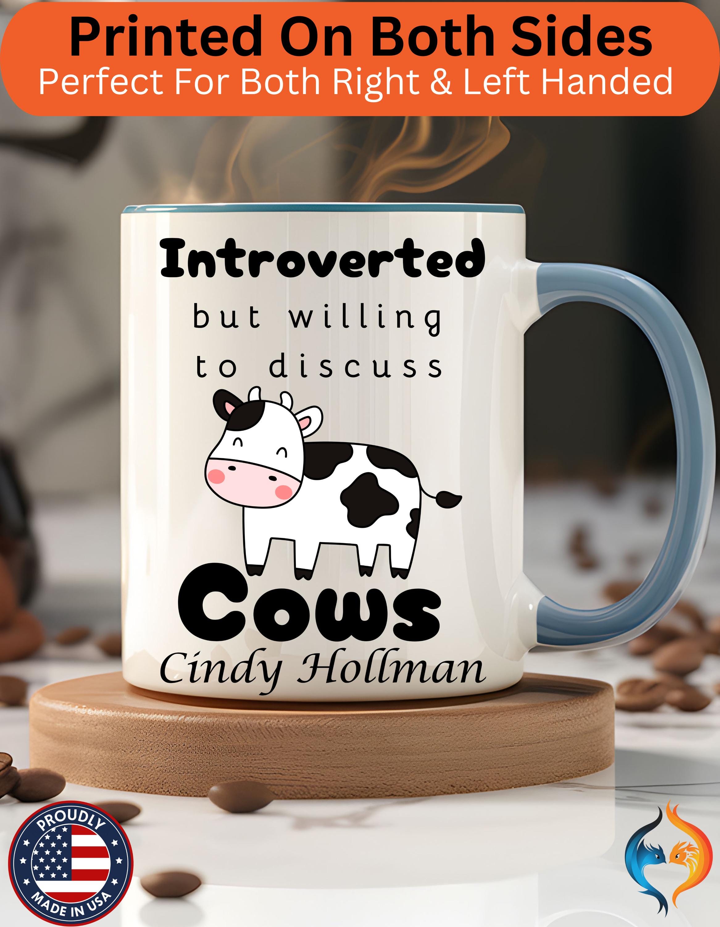 Funny Coffee Mug, personalized mug, Introverted But Willing To Discuss Cows Personalized Accent Coffee Cups (11oz, 15oz), gift under 20