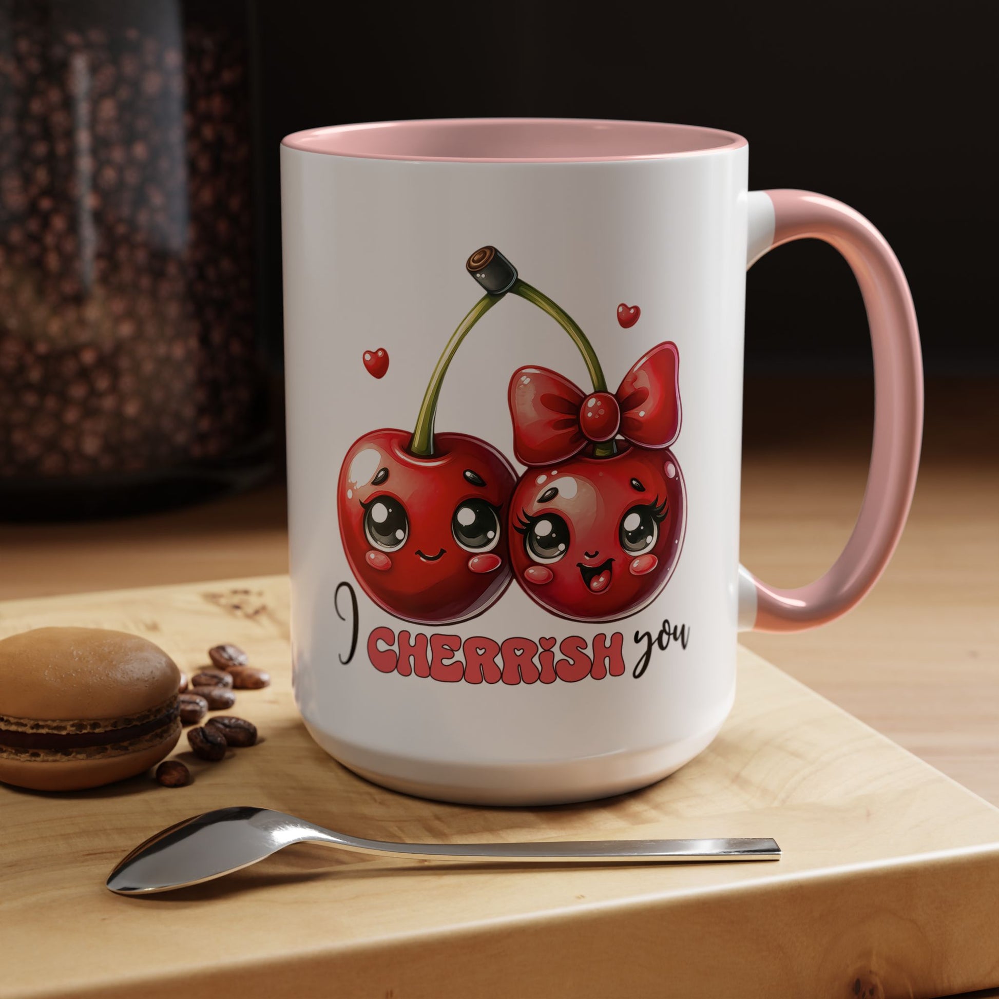 Kawaii Cherries I Cherrish You Mug Lifestyle Mockup | Nutty Designs
