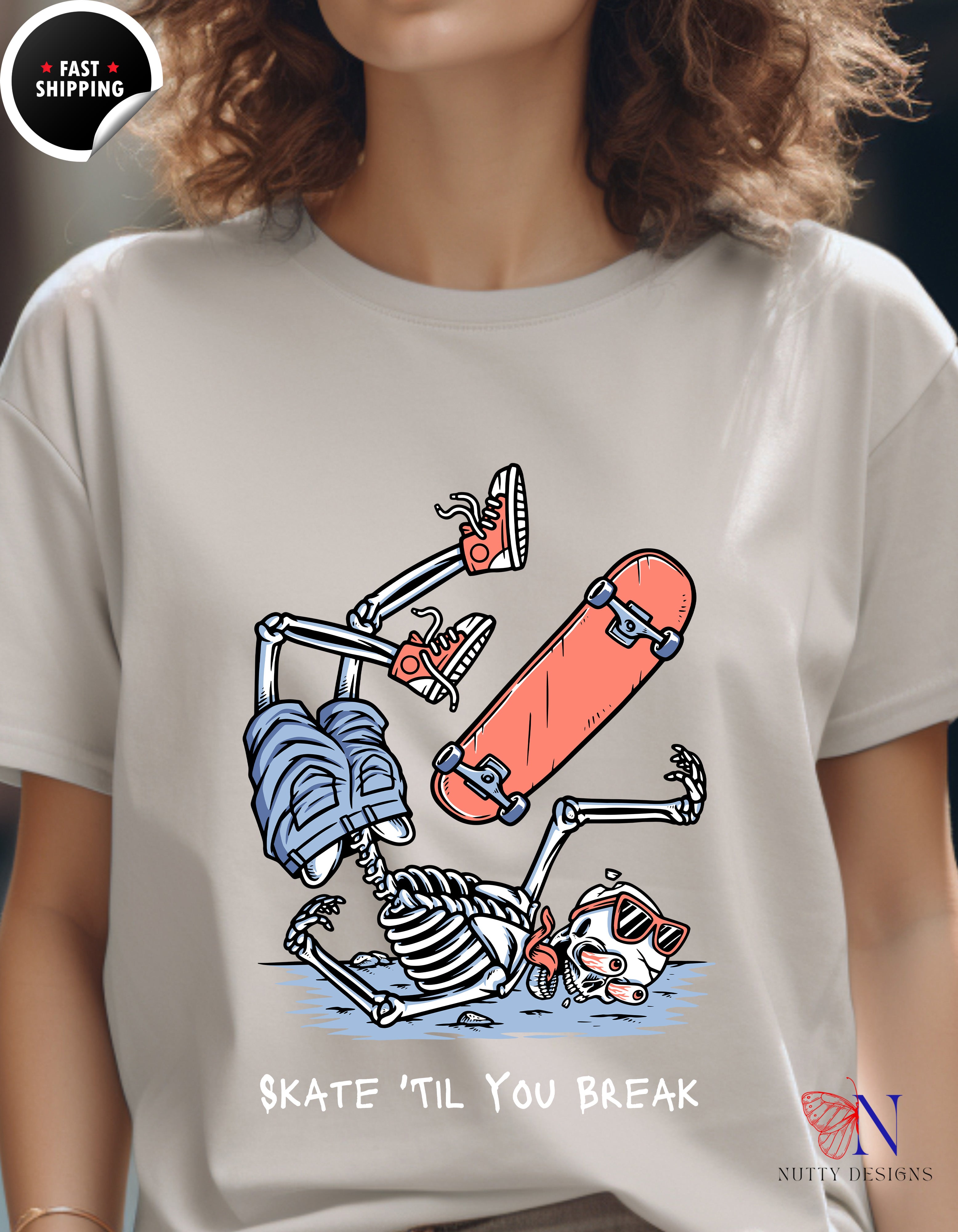 Skate Till You Break — Skateboard Shirt for Skaters T-Shirt Lifestyle Mockup | Nutty Designs