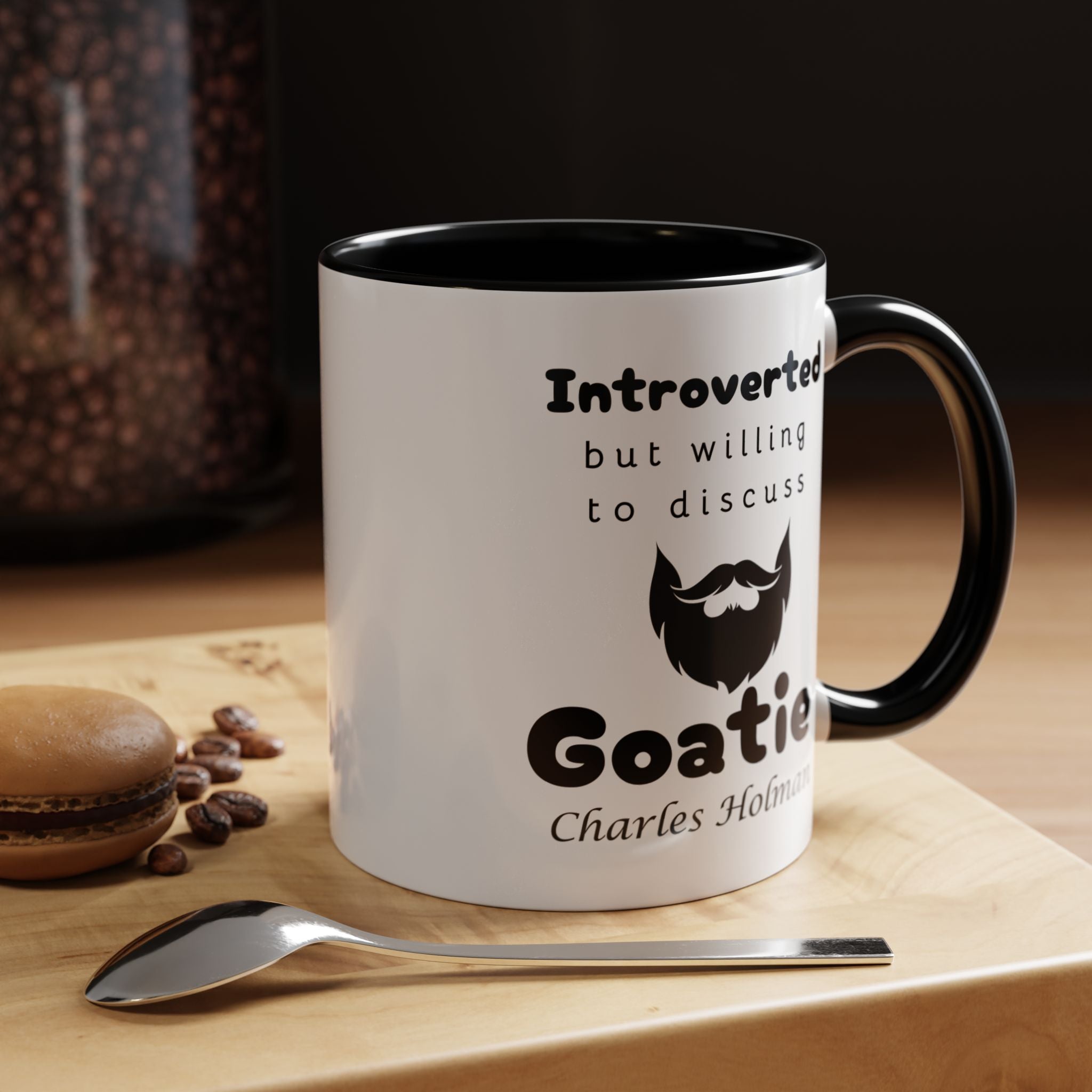 Funny Coffee Mug, Introverted But Willing To Discuss Goatie Personalized Accent Coffee Mug (11 and 15oz)
