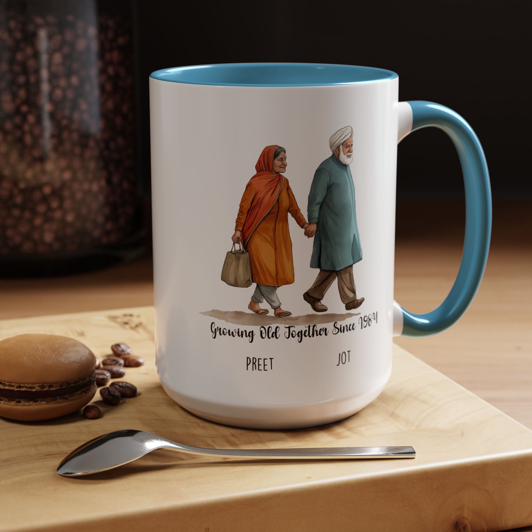 Funny Coffee Mug, Personalized Mug, Growing Old Together Since Punjabi Couple Cup 11/15oz, Anniversary, Wedding, Romantic For Him or her