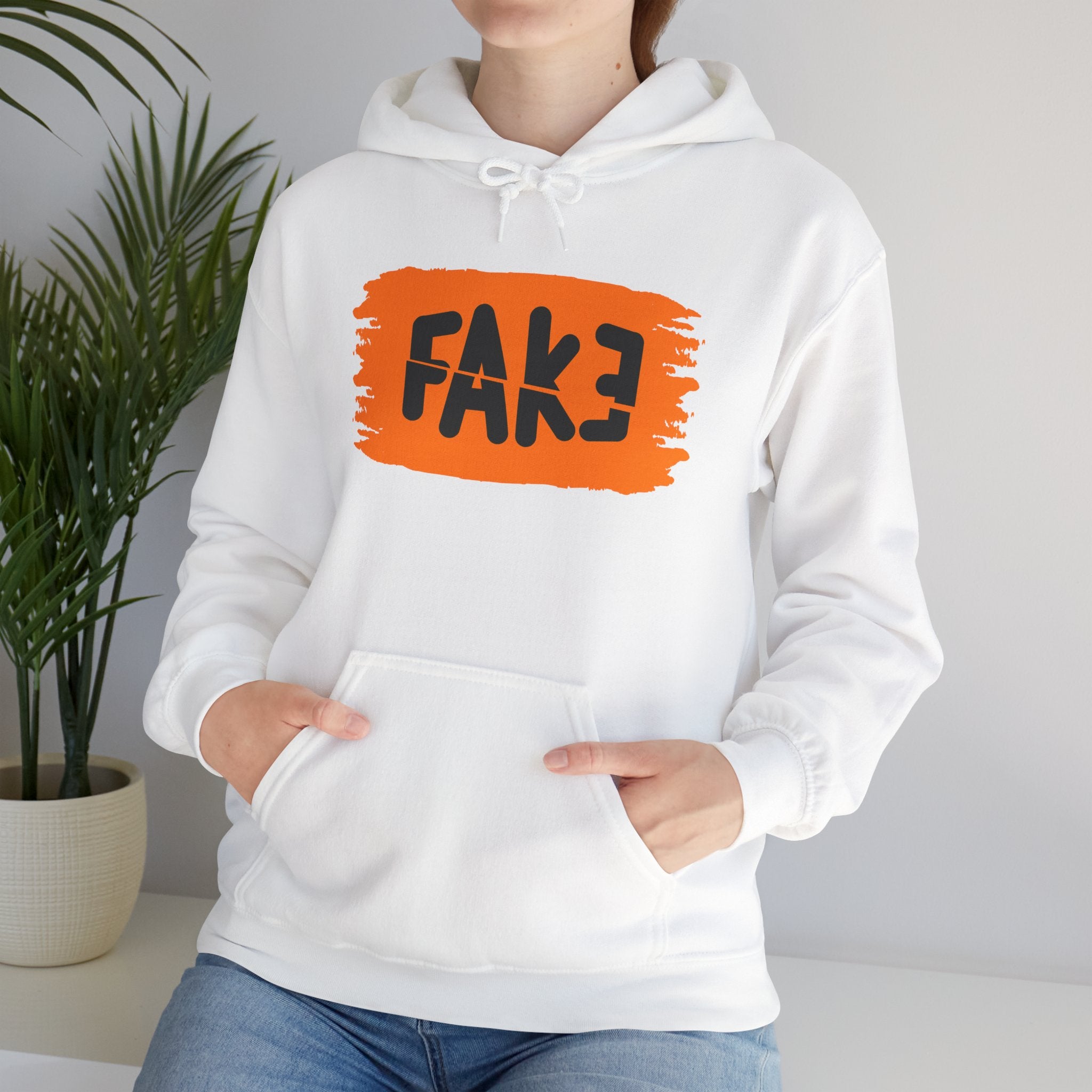 FAKE Orange Brushstroke Hoodie — Graphic Statement Pullover
