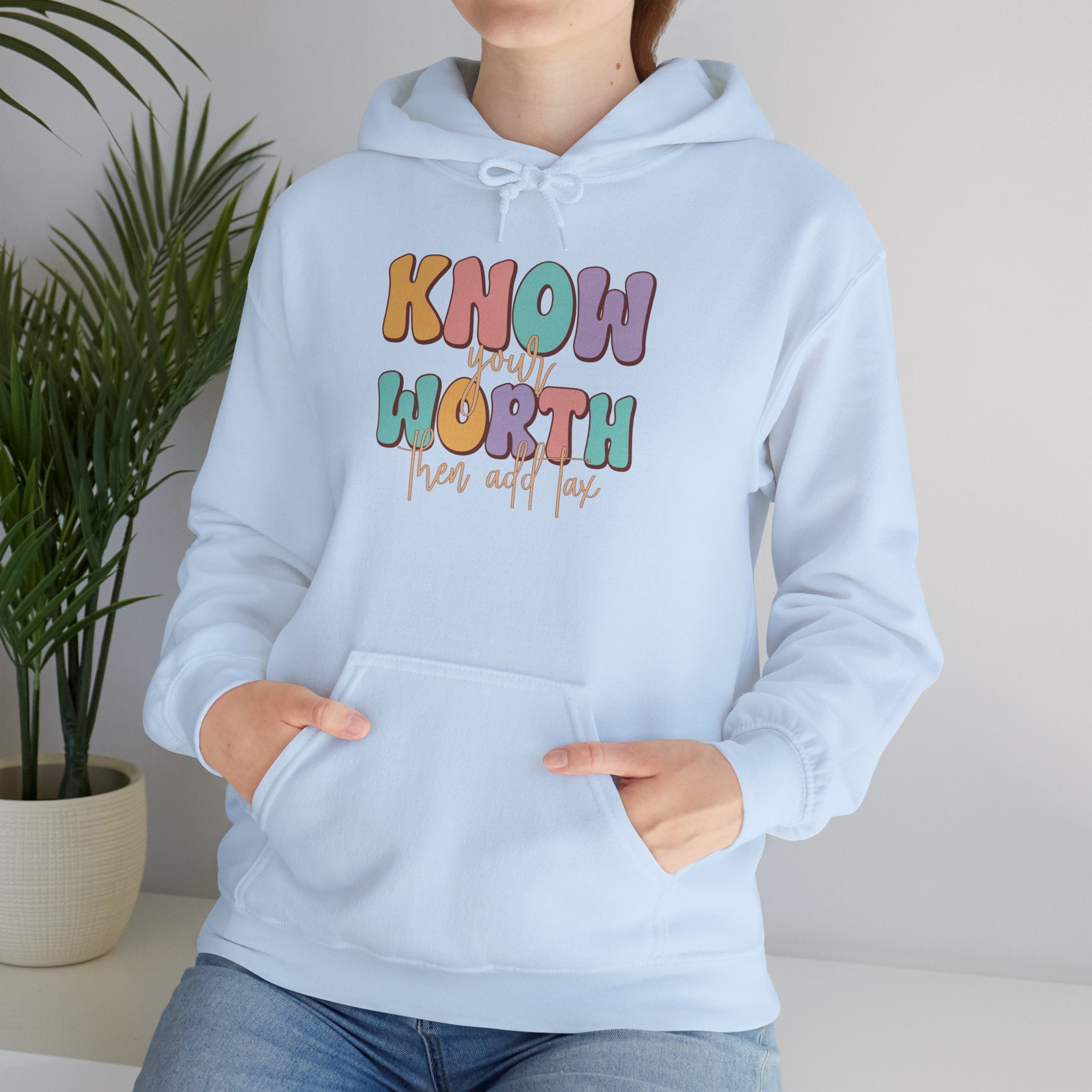 Know Your Worth Hoodie — Pastel Empowerment Graphic Sweatshirt