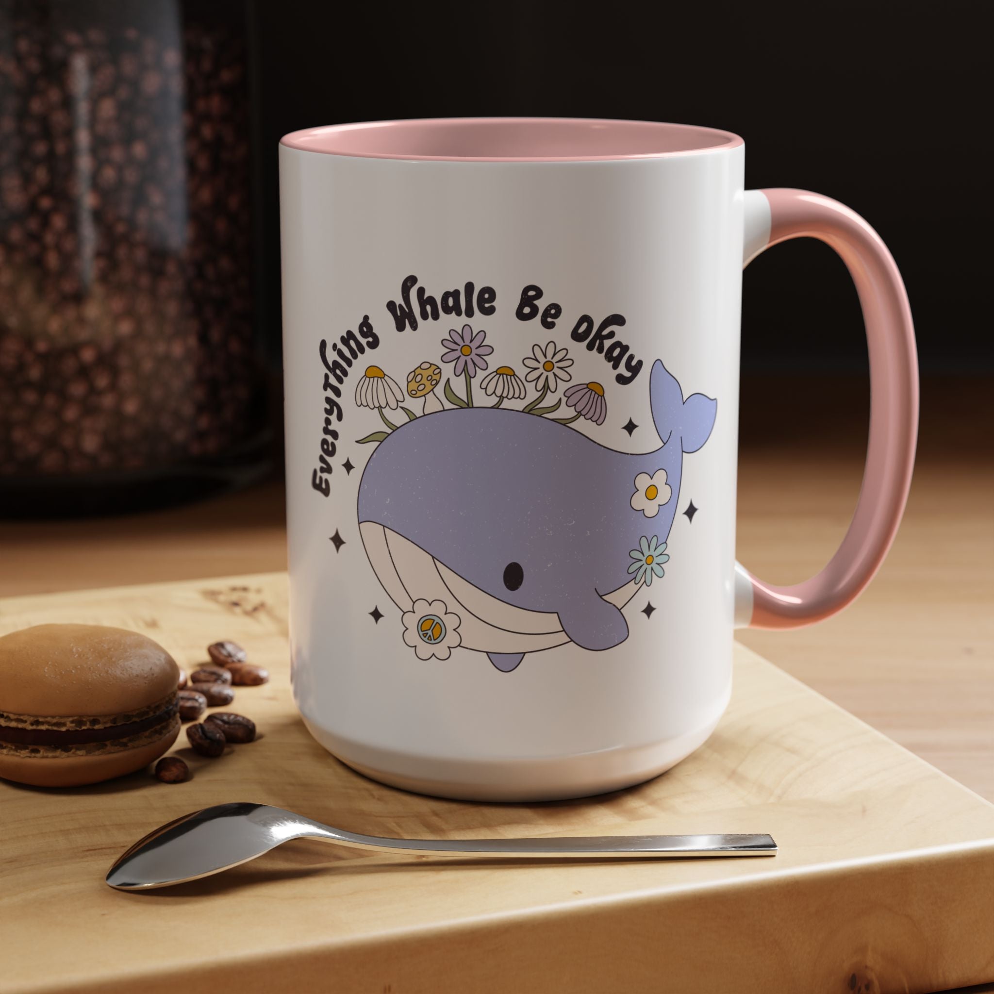 Funny Coffee Mug, Personalized Mug, Cute Whale Cup Everything Whale Be Okay Accent Cup (11, 15oz), Gift Under 20, White Elephant gift