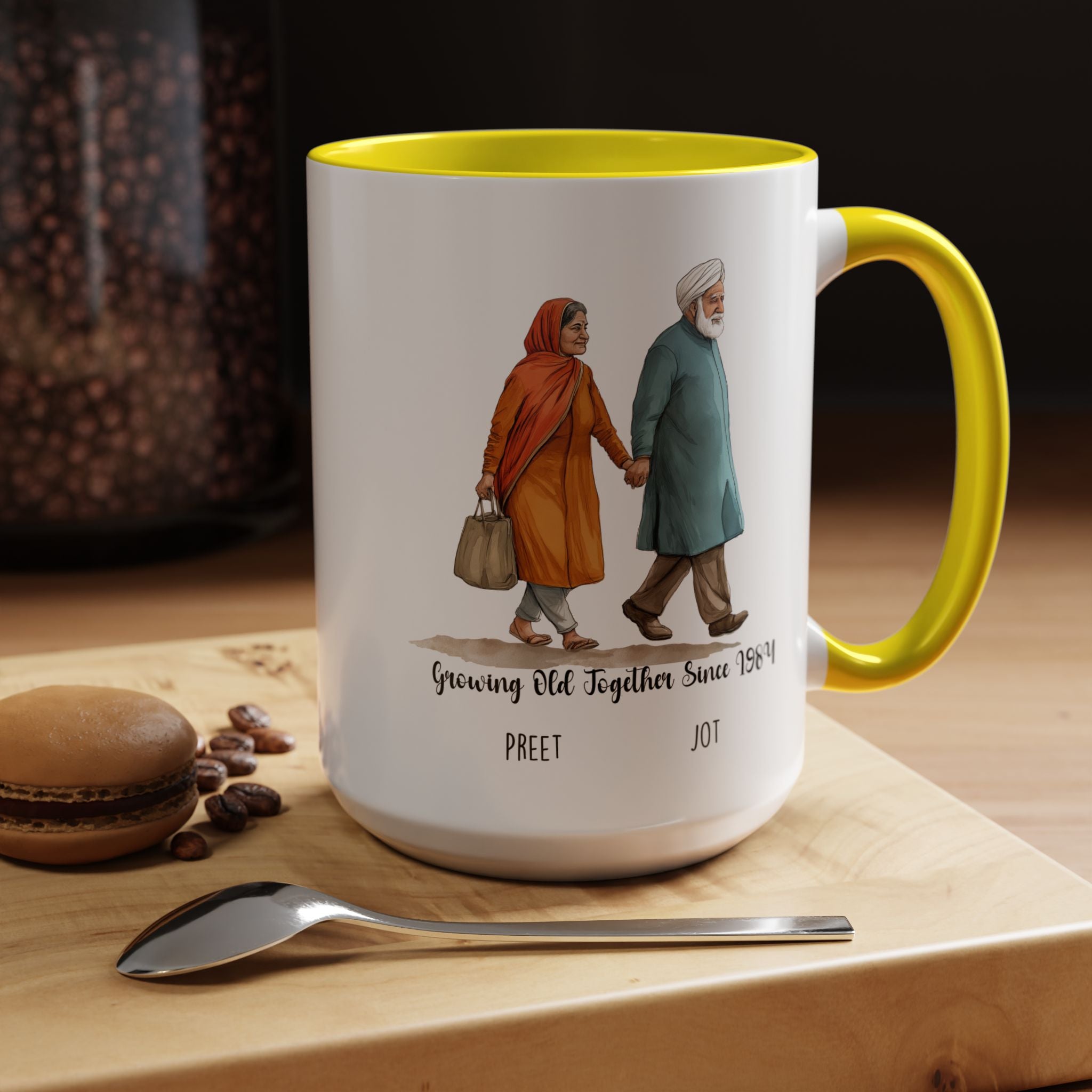 Funny Coffee Mug, Personalized Mug, Growing Old Together Since Punjabi Couple Cup 11/15oz, Anniversary, Wedding, Romantic For Him or her