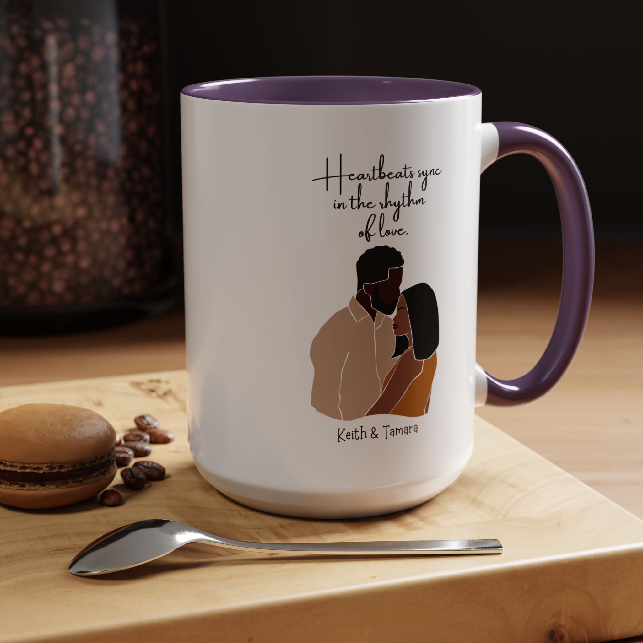 Heartbeats Sync In The Rhythm of Love Black Girl  Personalized  Valentine Cup, Black Cupid, Anniversary  Romantic, V-Day, Couples Gift 11,15