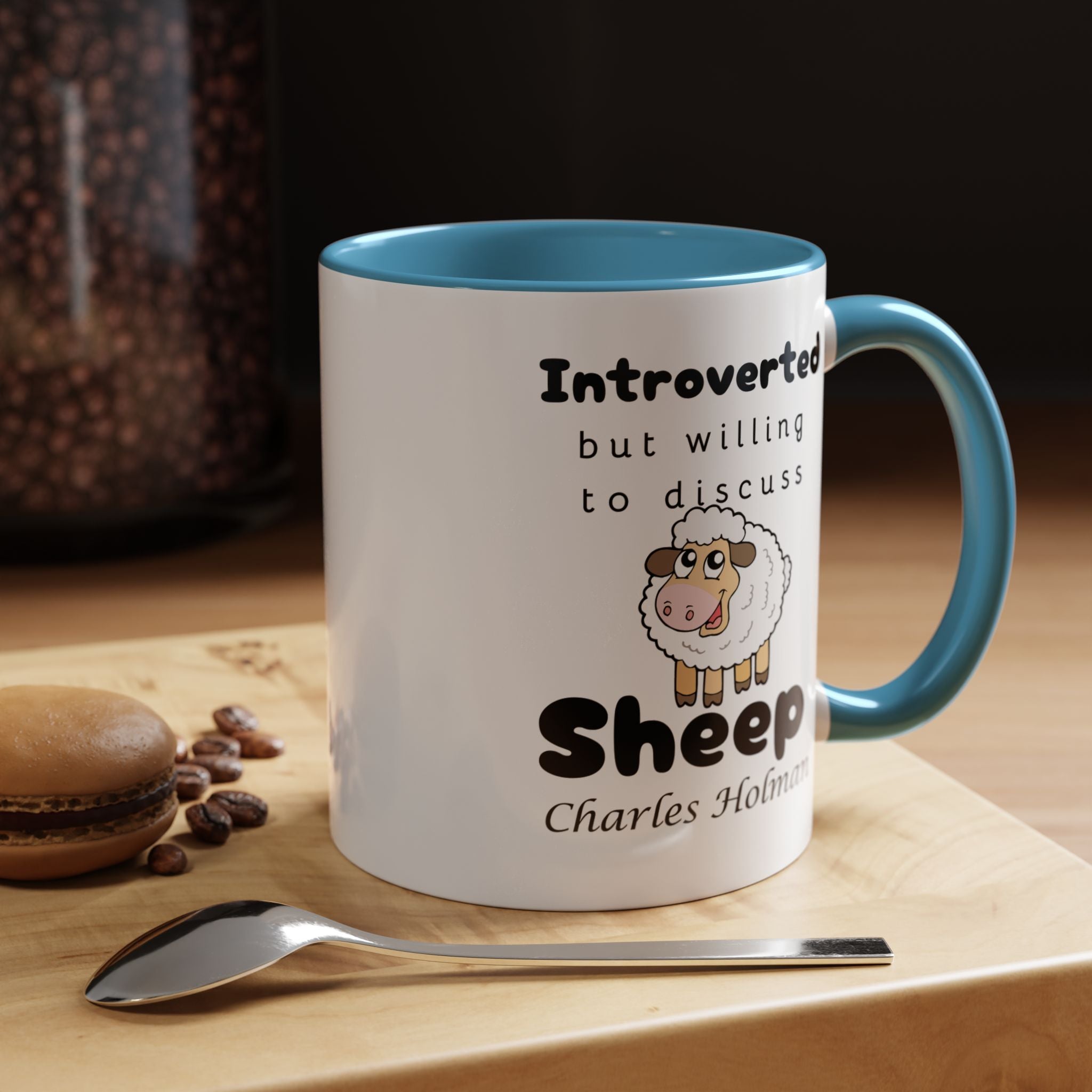 Funny Coffee Mug, Introverted But Willing To Discuss Sheep Personalized Accent Coffee Mug (11 and 15oz)