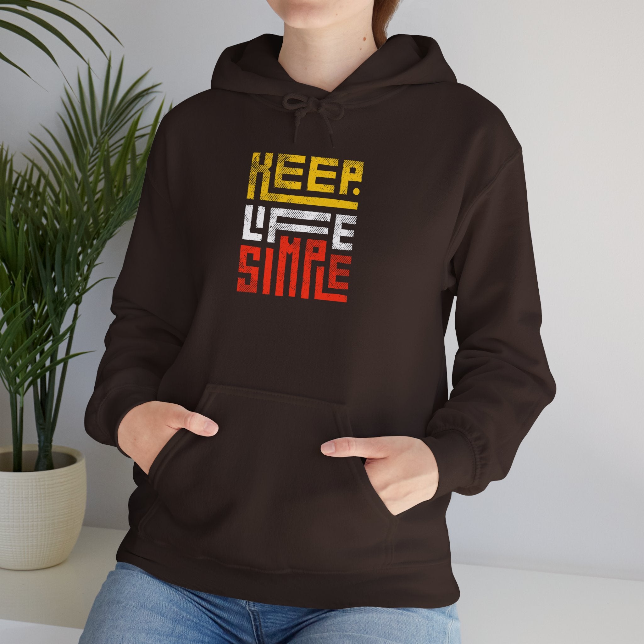 Keep Life Simple Hoodie — Retro Block Text White Pullover