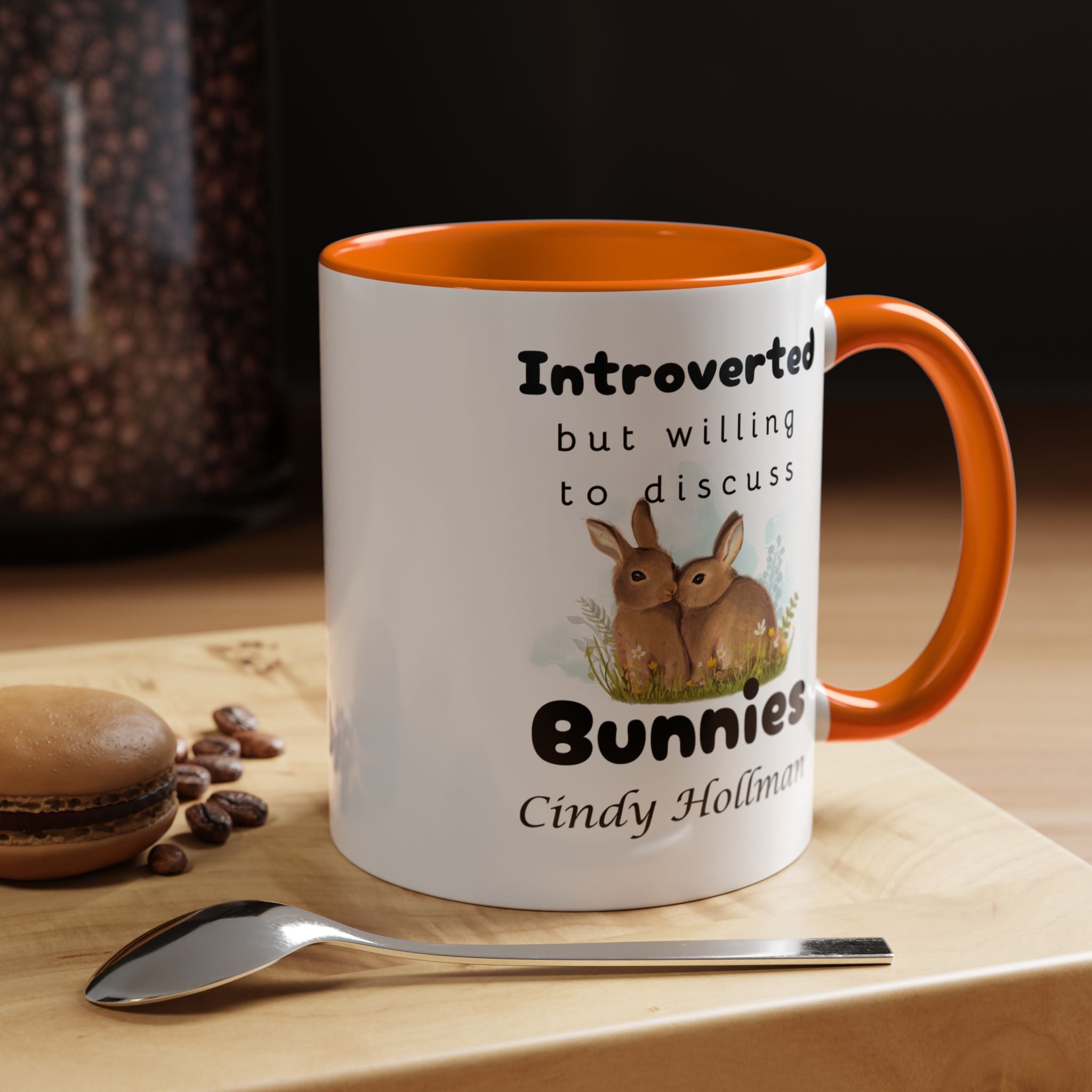 Funny Coffee Mug, Introverted But Willing To Discuss Bunnies Personalized Accent Coffee Mug (11 and 15oz)
