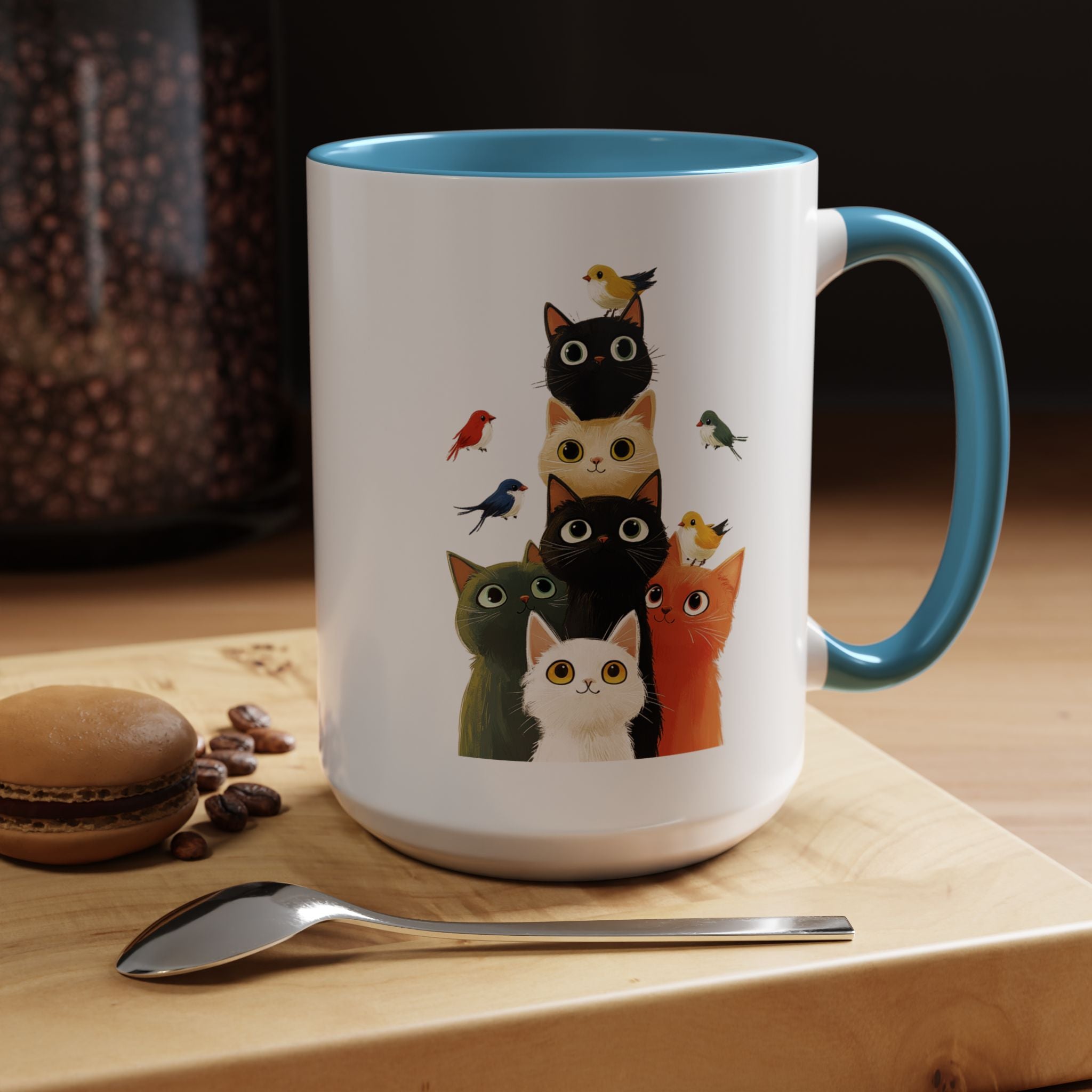 Funny Coffee Mug, Personalized Mug, Cats and Birds Accent Coffee Cup (11, 15oz), Gift Under 20, White Elephant gift, for animal & pet lovers