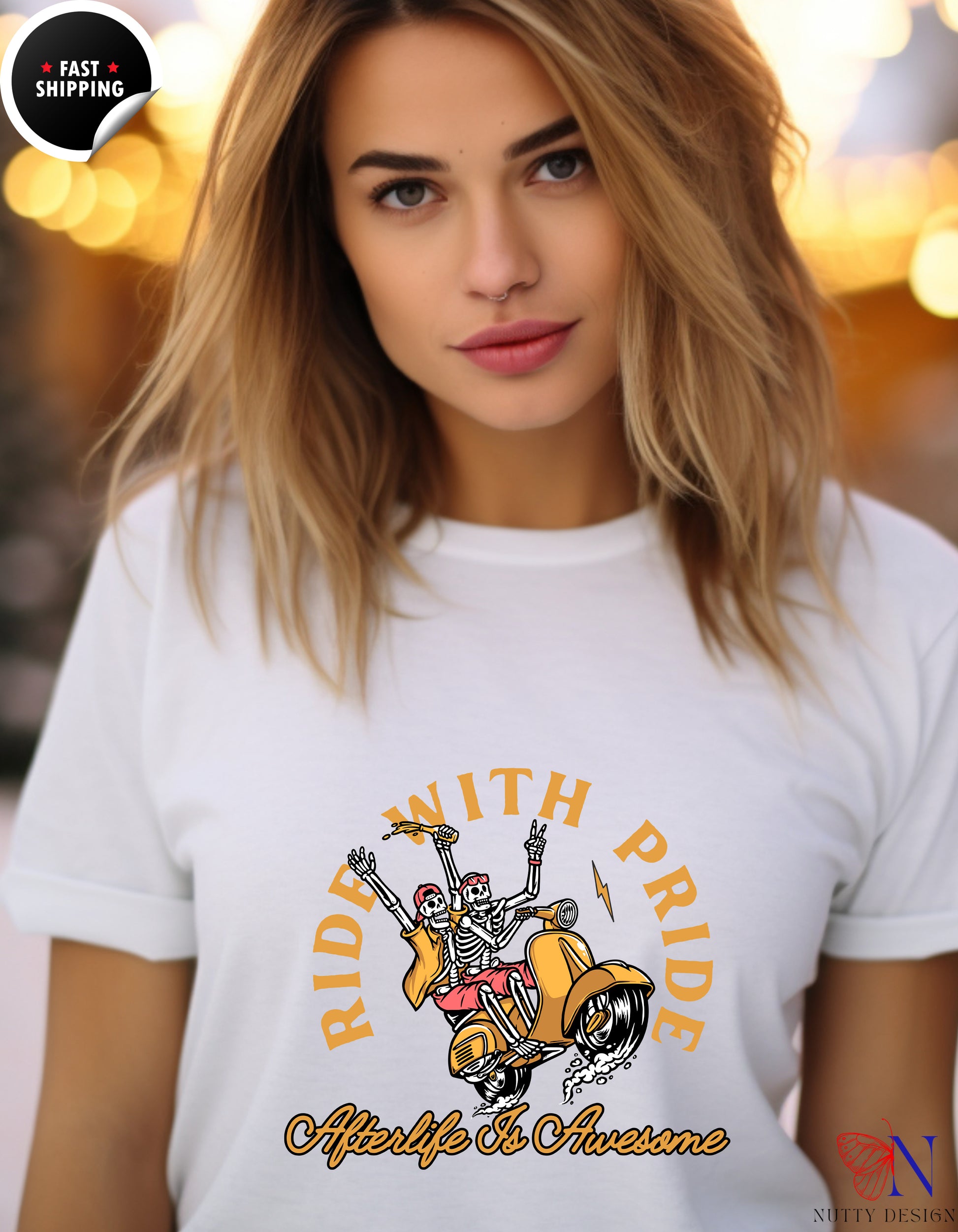 Ride With Pride Happy Skeletons T-Shirt Product Photo | Nutty Designs