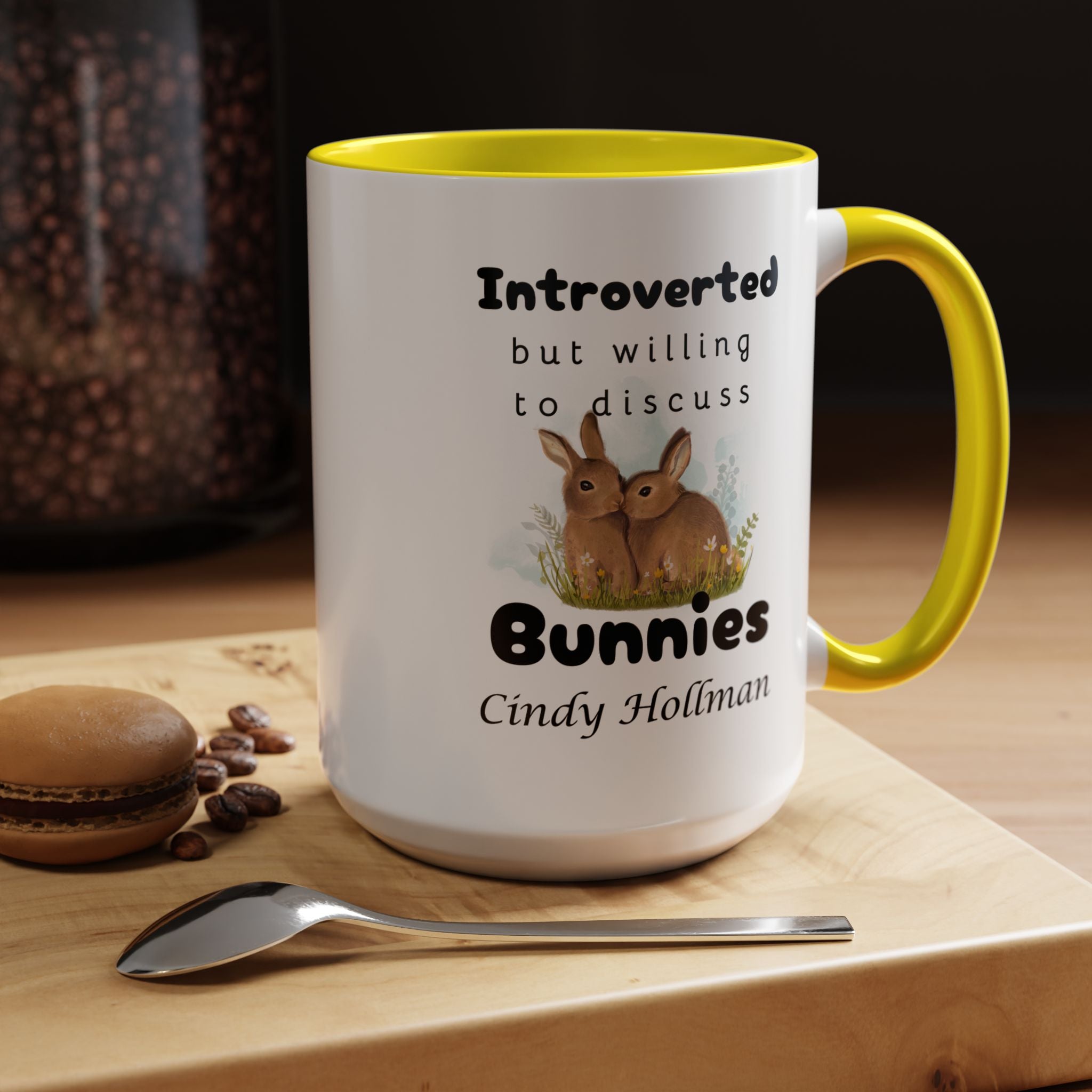 Funny Coffee Mug, Introverted But Willing To Discuss Bunnies Personalized Accent Coffee Mug (11 and 15oz)