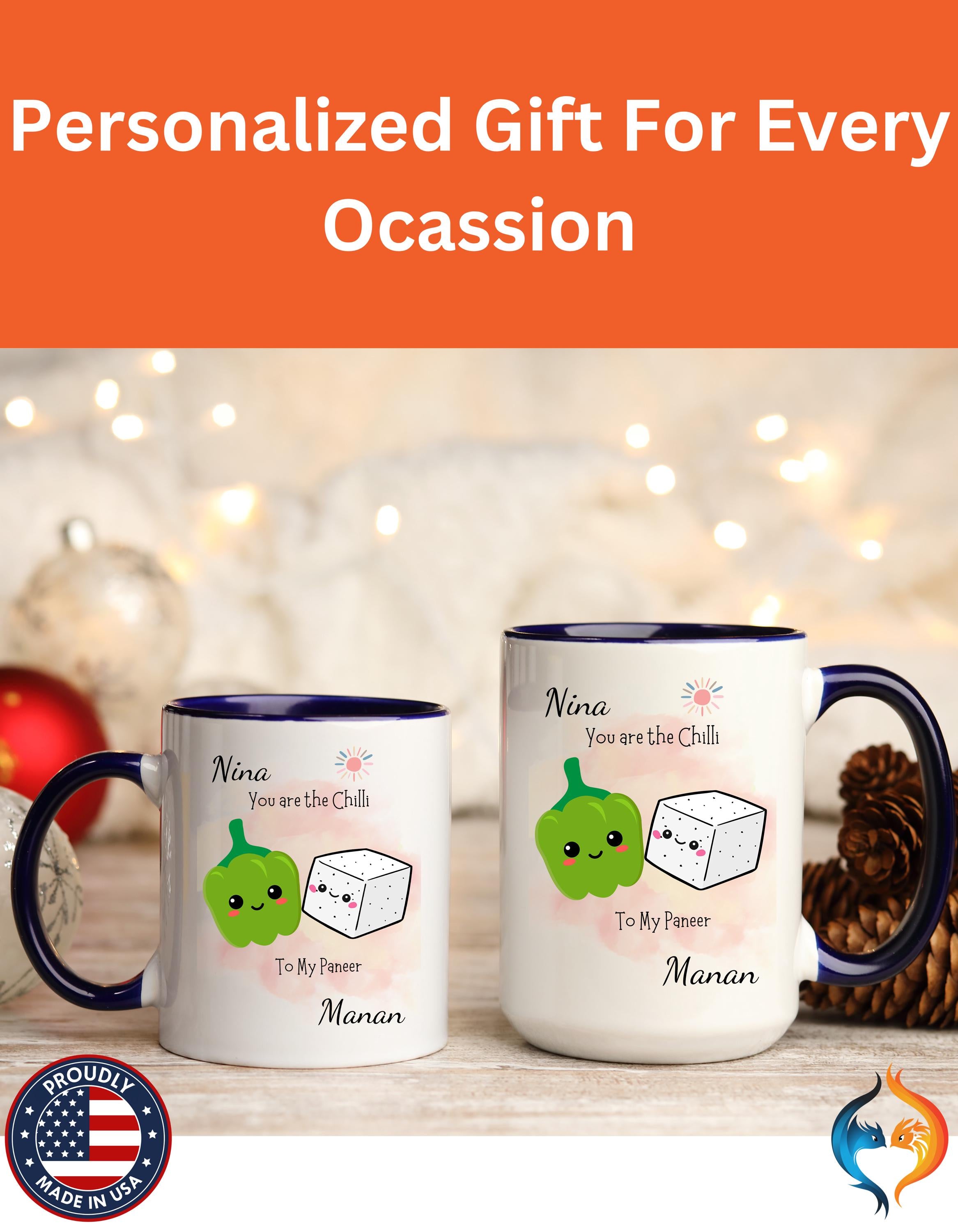 Funny Coffee Mug, Personalized Mug, You Are Chili To My Paneer Couple Accent Cup 11/15oz, Anniversary, Valentines, Wedding, Romantic Him her