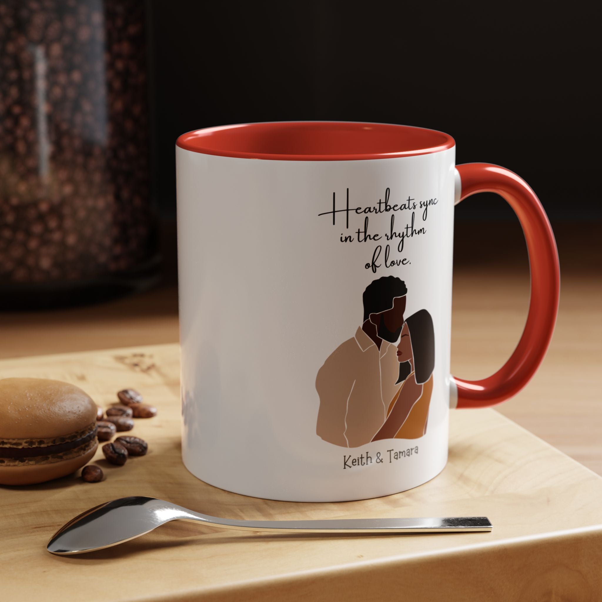 Heartbeats Sync In The Rhythm of Love Black Girl  Personalized  Valentine Cup, Black Cupid, Anniversary  Romantic, V-Day, Couples Gift 11,15