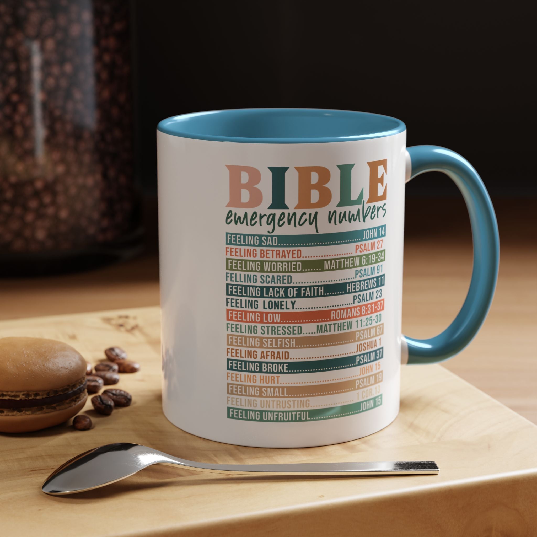 Religious Faith Based Gift, Personalized Mug, Bible Emergency Numbers Accent Coffee Cup (11, 15oz), Gift Under 20, White Elephant, Christian