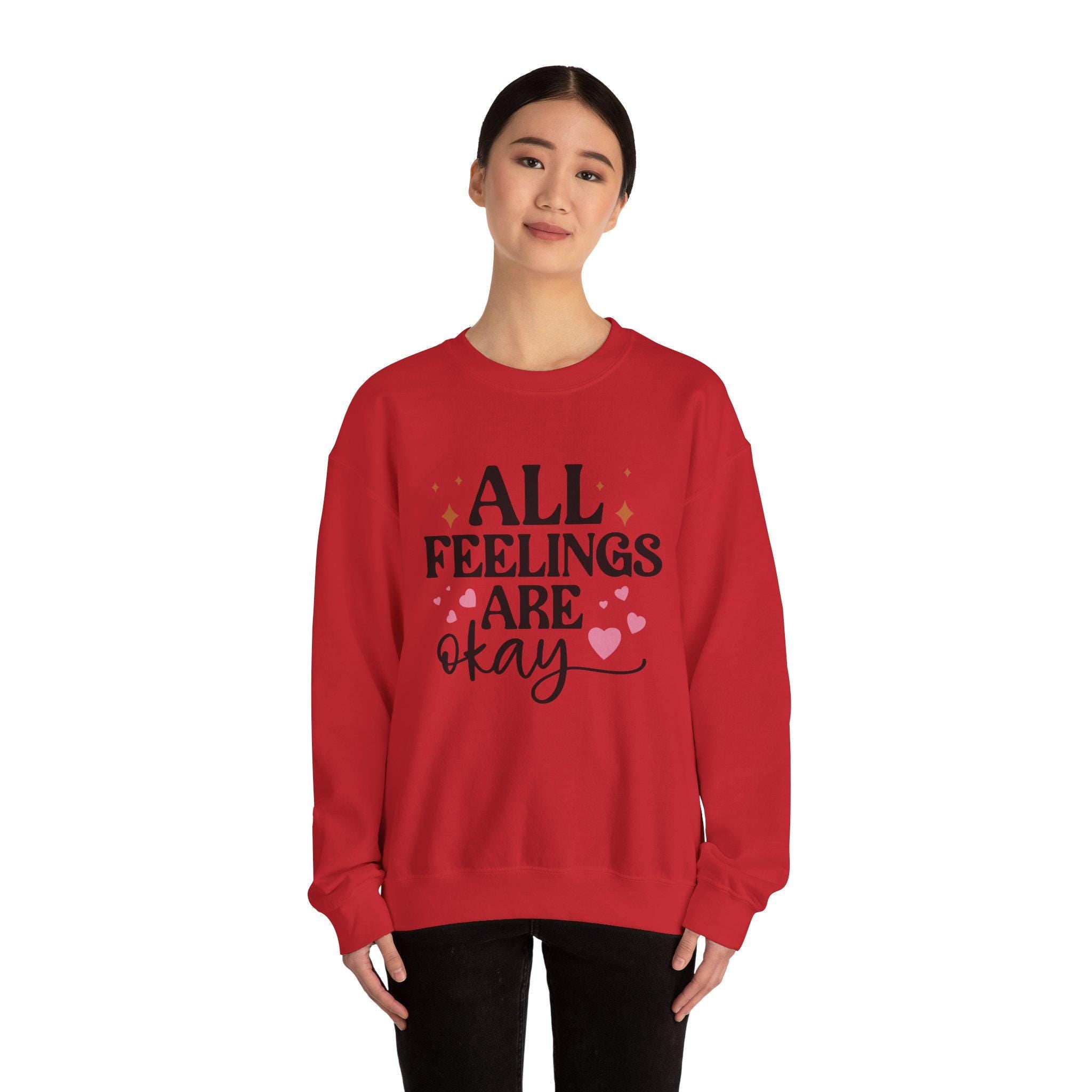 All Feelings Are Okay Cute Sweatshirt | Cozy Graphic Pullover | Positive Vibes Apparel | Gift for Her