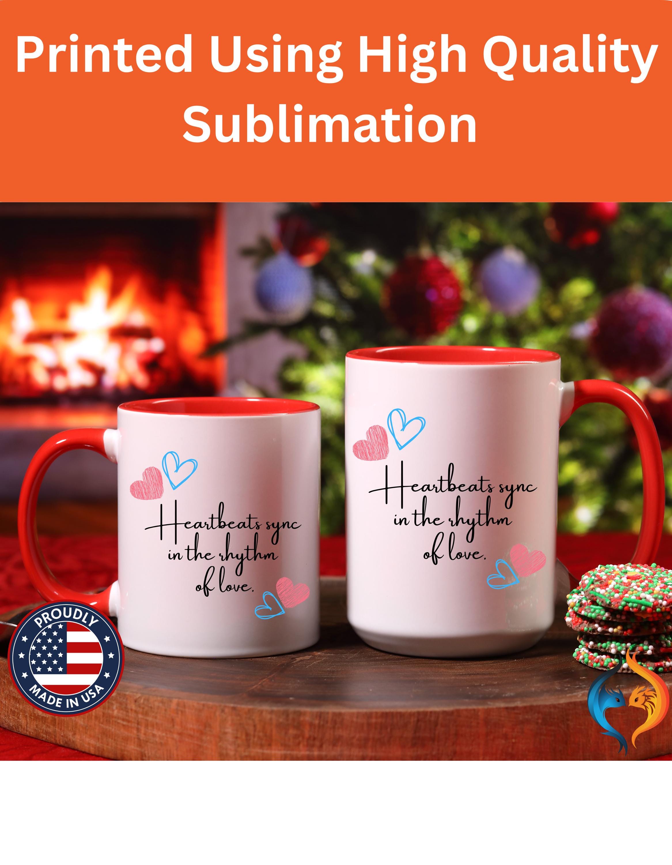 Personalized Mug - Heartbeats Sync in the Rhythm of Love, Accent Cup for Anniversary & Valentine's Day Couples Gift