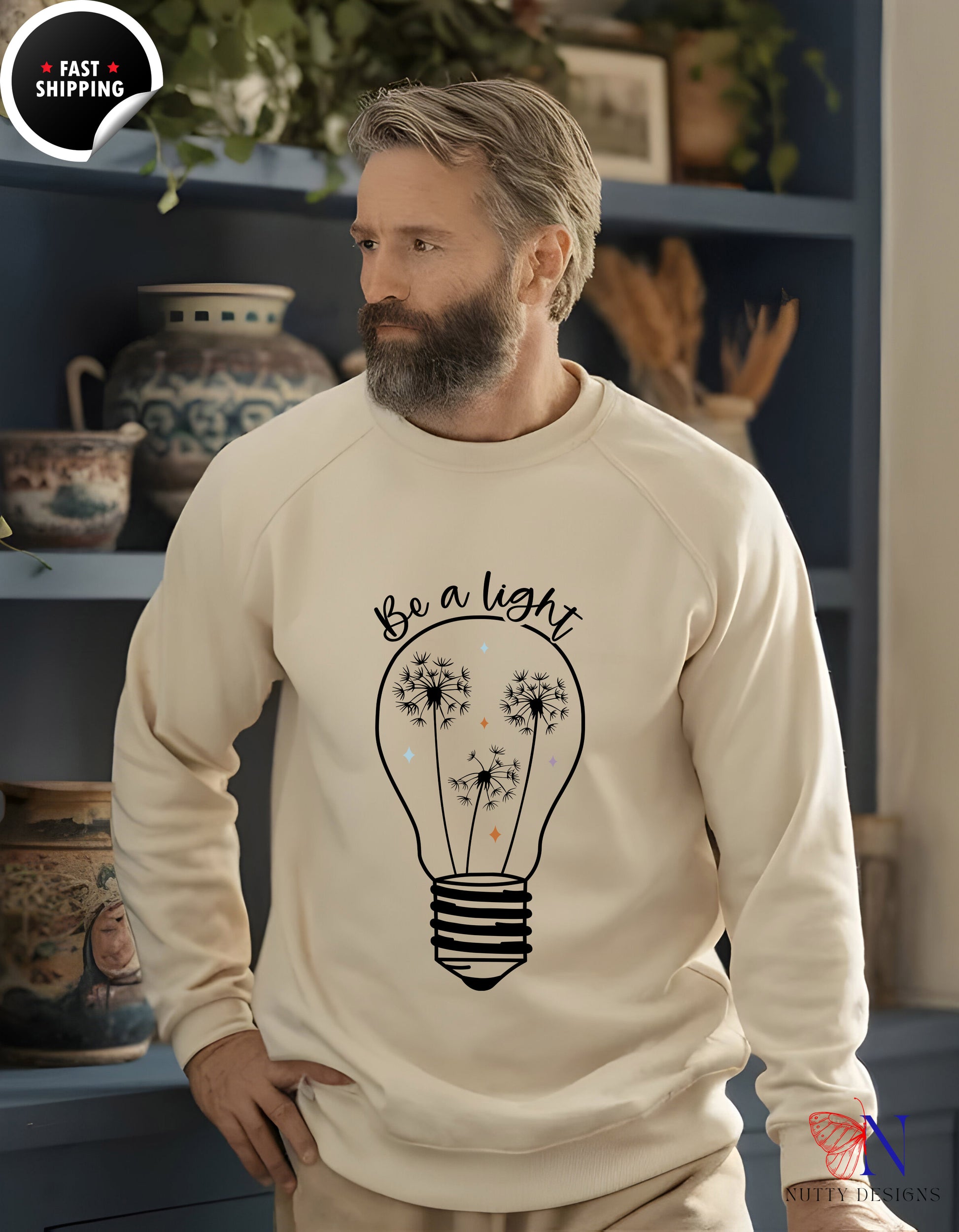 Lightweight Crewneck - Be a Light Design Sweatshirt Lifestyle Mockup | Nutty Designs