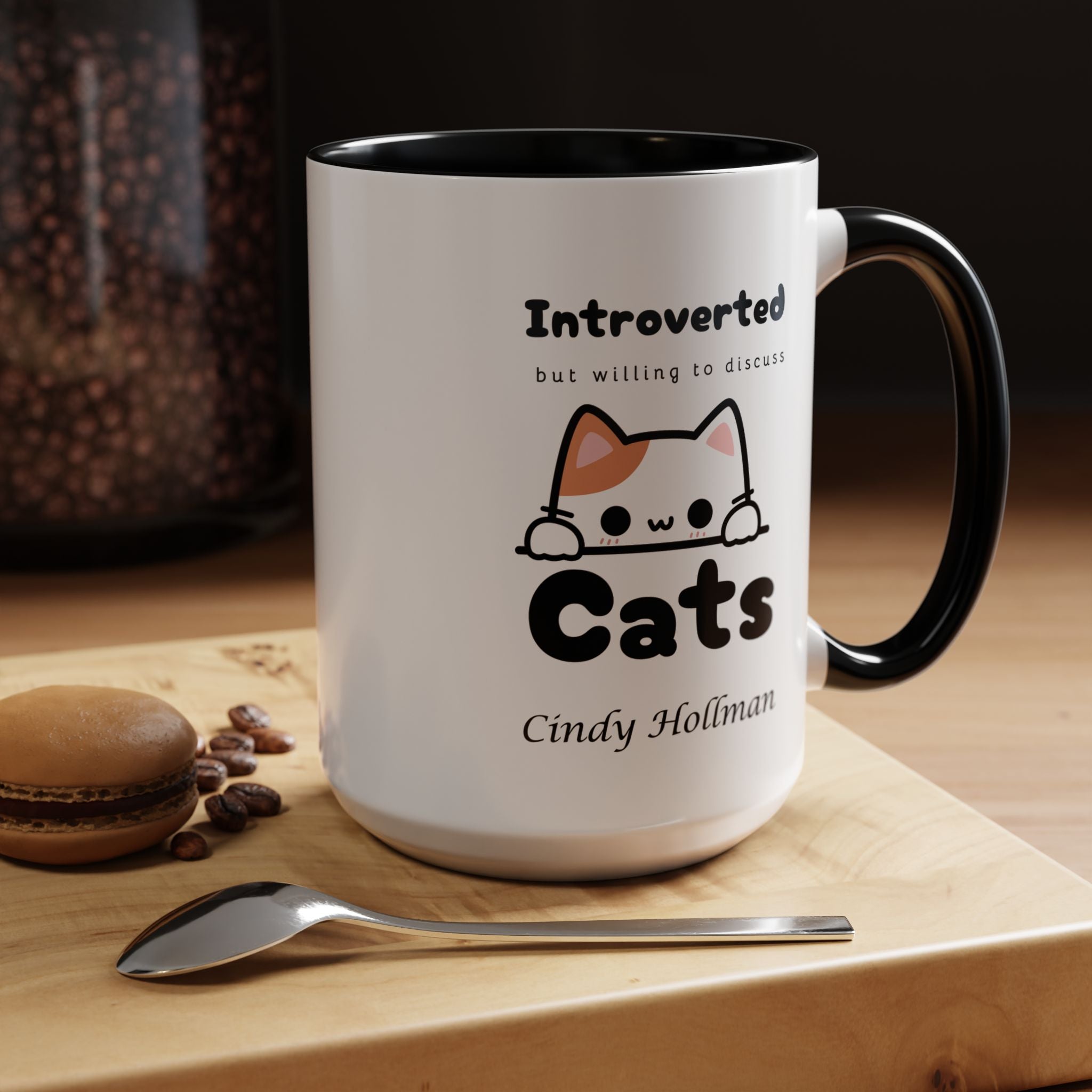 Introverted But Willing To Discuss Cats Personalized Accent Coffee Mug (11 and 15oz)