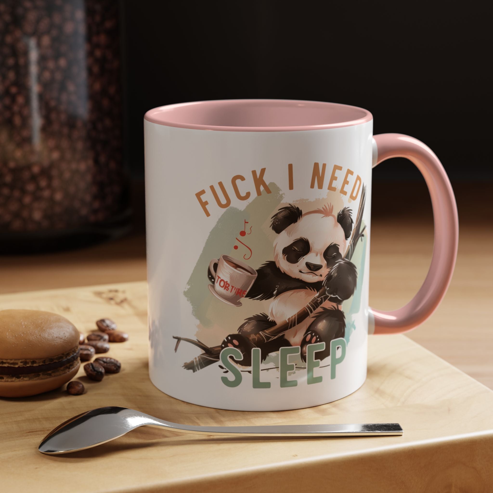 Funny Coffee Mug, Personalized Mug, Cute Panda Fuck I Need Sleep Accent Cup (11, 15oz), Gift Under 20, White Elephant gift
