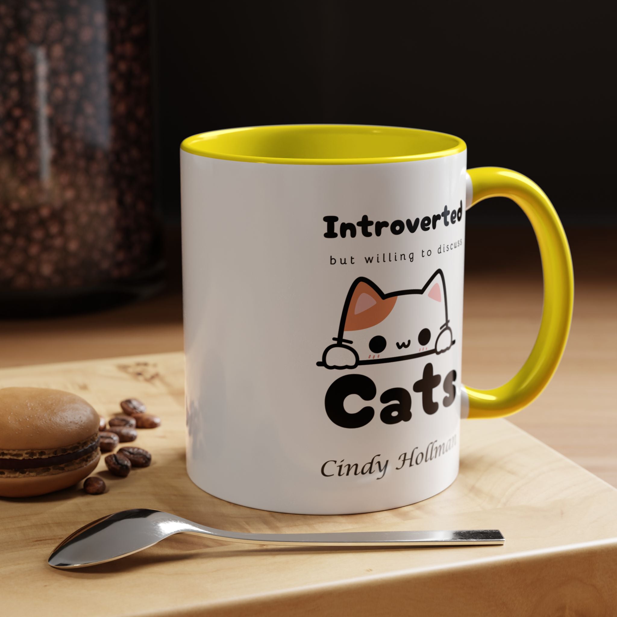 Introverted But Willing To Discuss Cats Personalized Accent Coffee Mug (11 and 15oz)