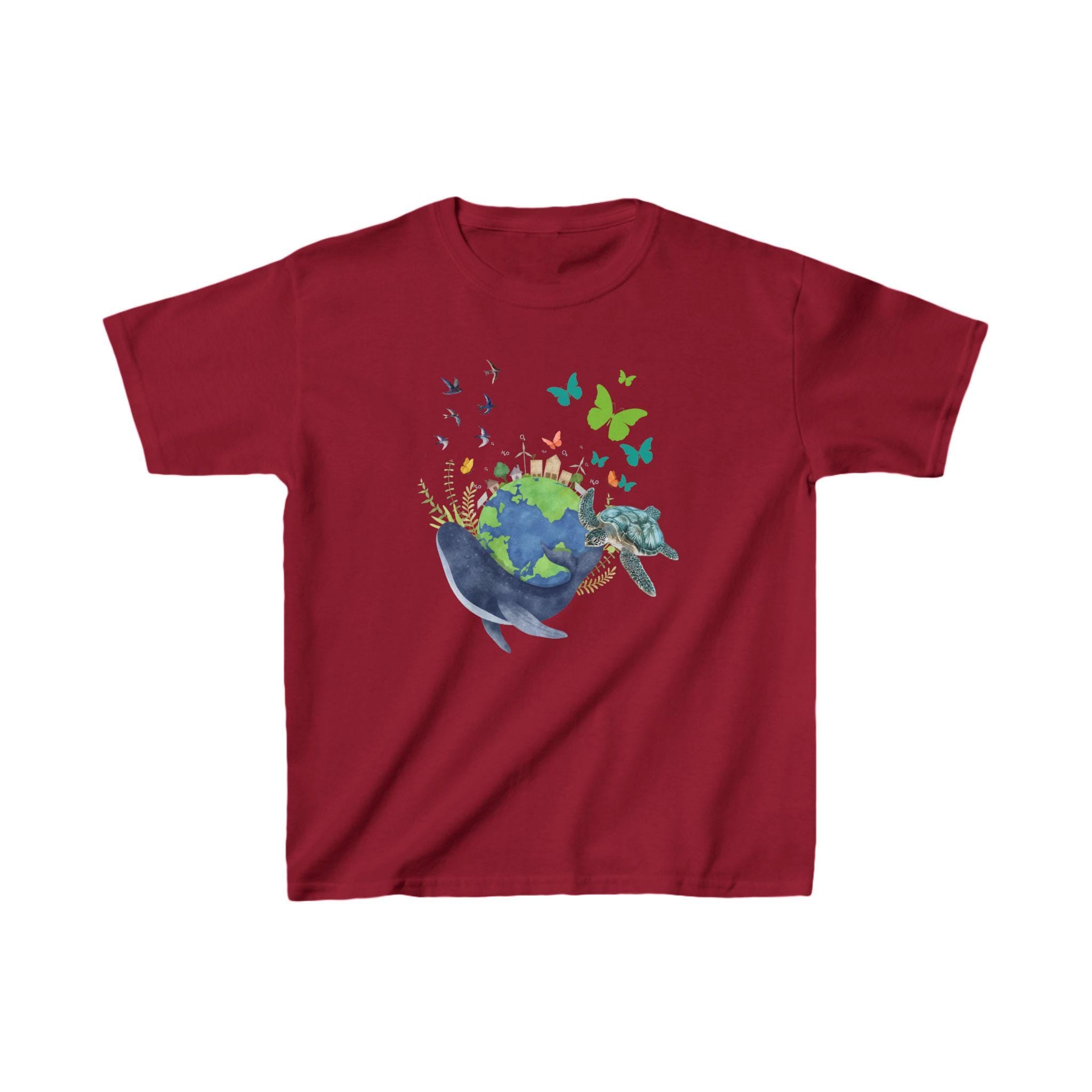 Kids T-Shirt, Mother Earth Sea Animals Design, Ocean Theme Tee, Children's Short Sleeve Shirt, Environmental Awareness Tee