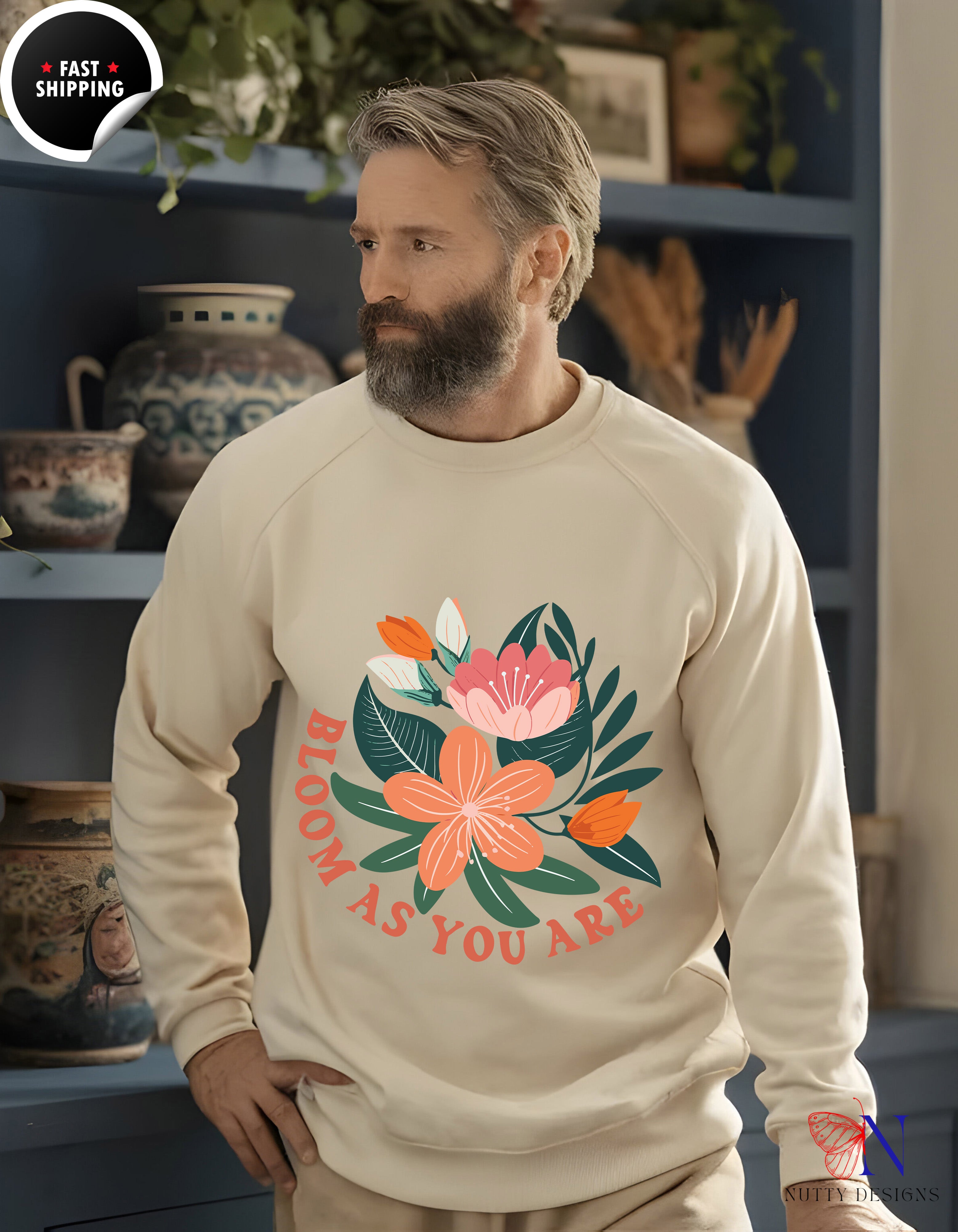 Bloom as you are Sweatshirt Lifestyle Mockup | Nutty Designs