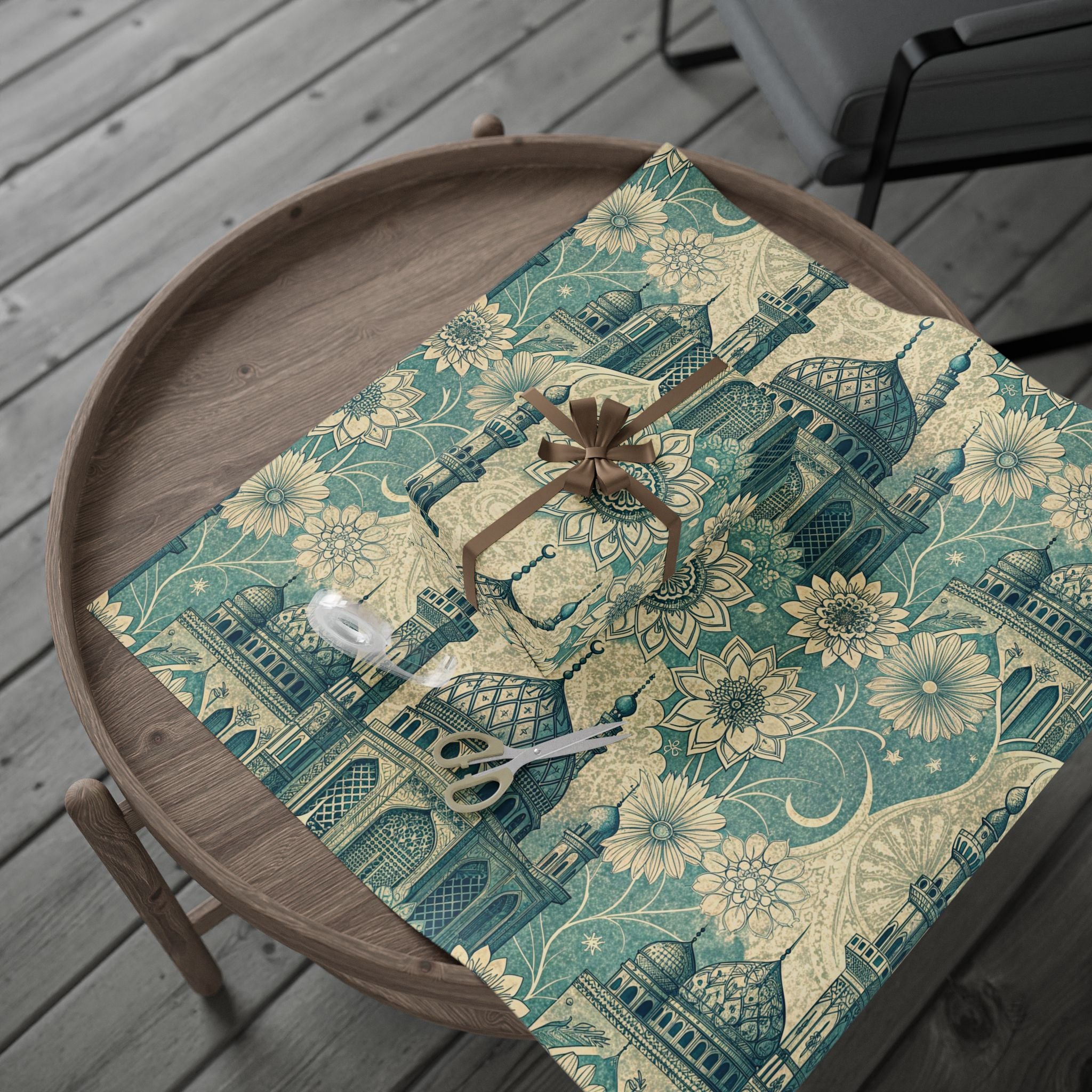 Ramadan Wrap Paper - Islamic Gift Wrap With Mosque, Moon and Stars Design