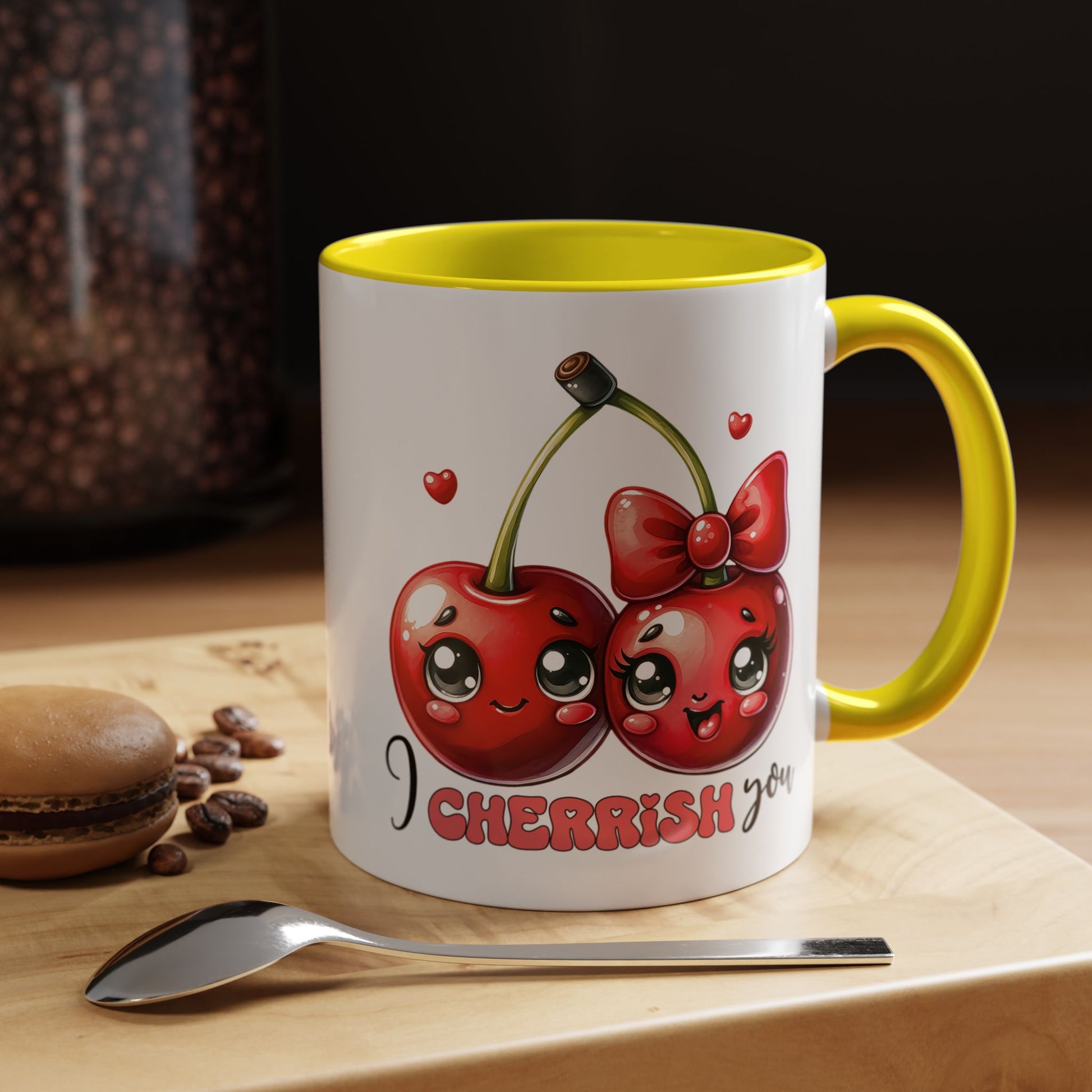 Kawaii Cherries I Cherrish You Mug Lifestyle Mockup | Nutty Designs