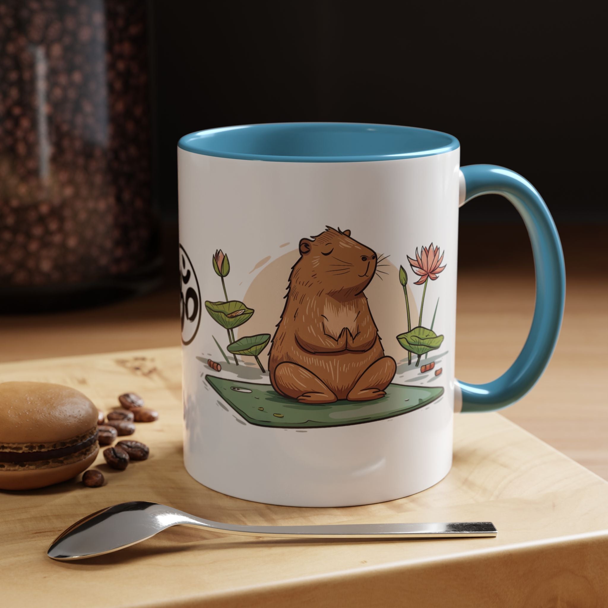 Funny Cabbybara Doing Yoga Accent Mug - 11, 15oz